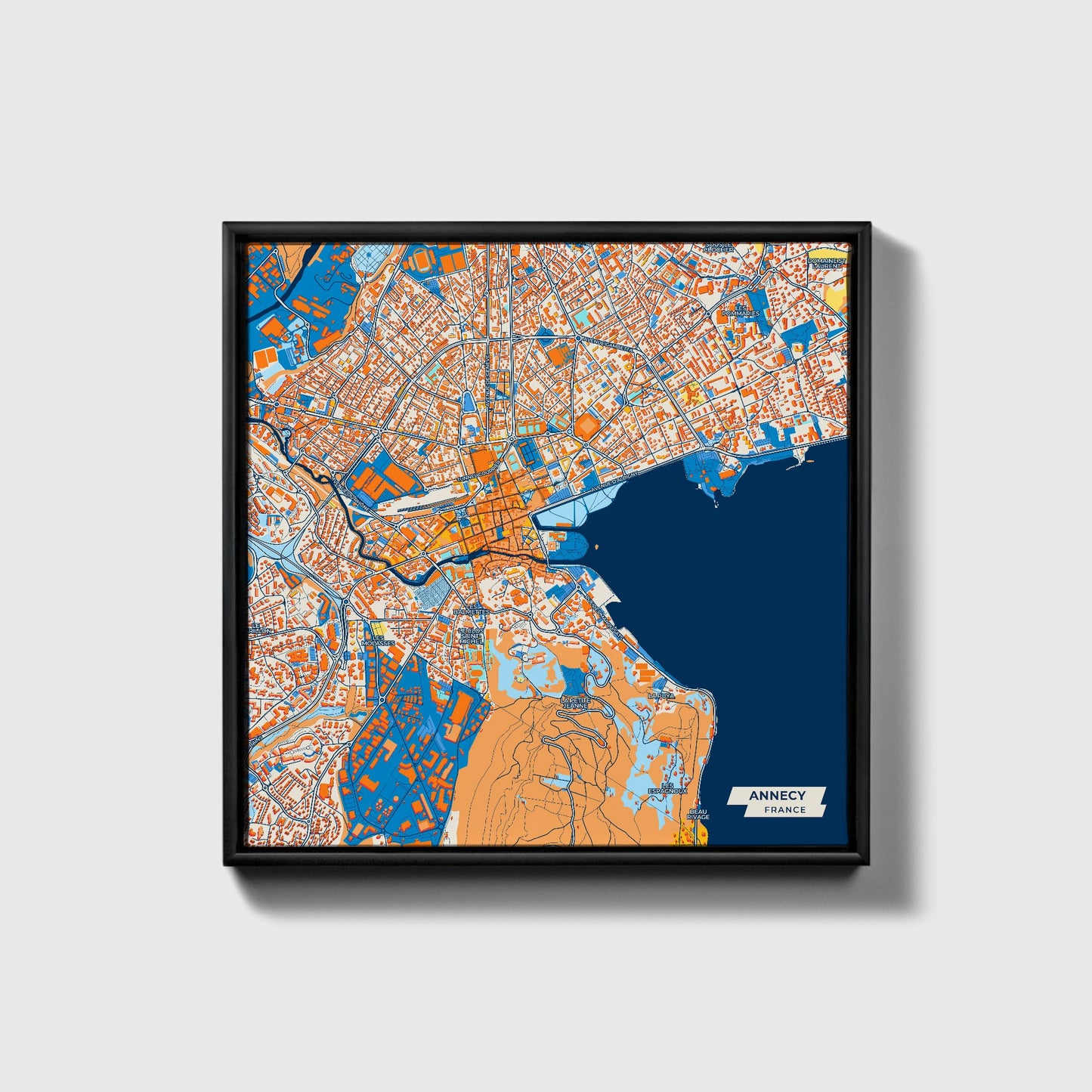 Annecy France Colorful City Map Canvas Print • Black Framed