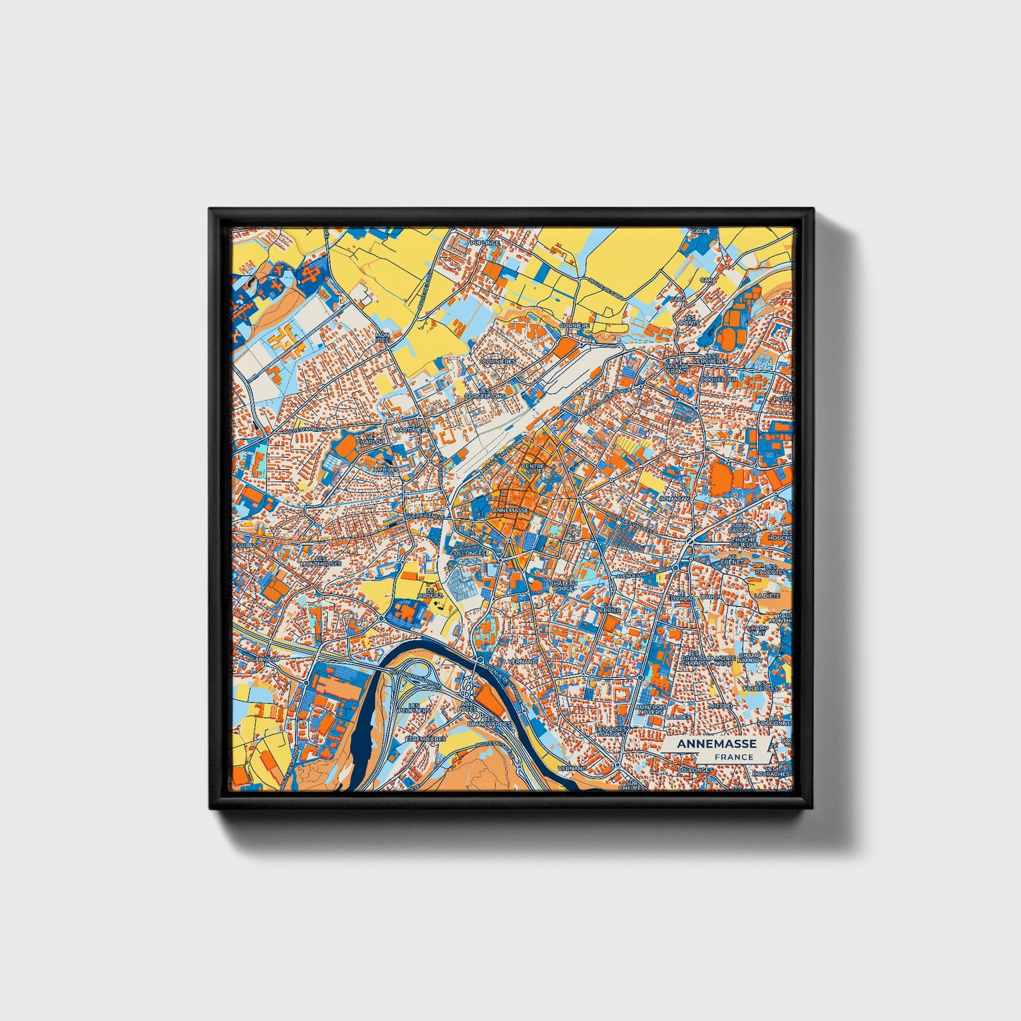Annemasse France Colorful City Map Canvas Print • Black Framed