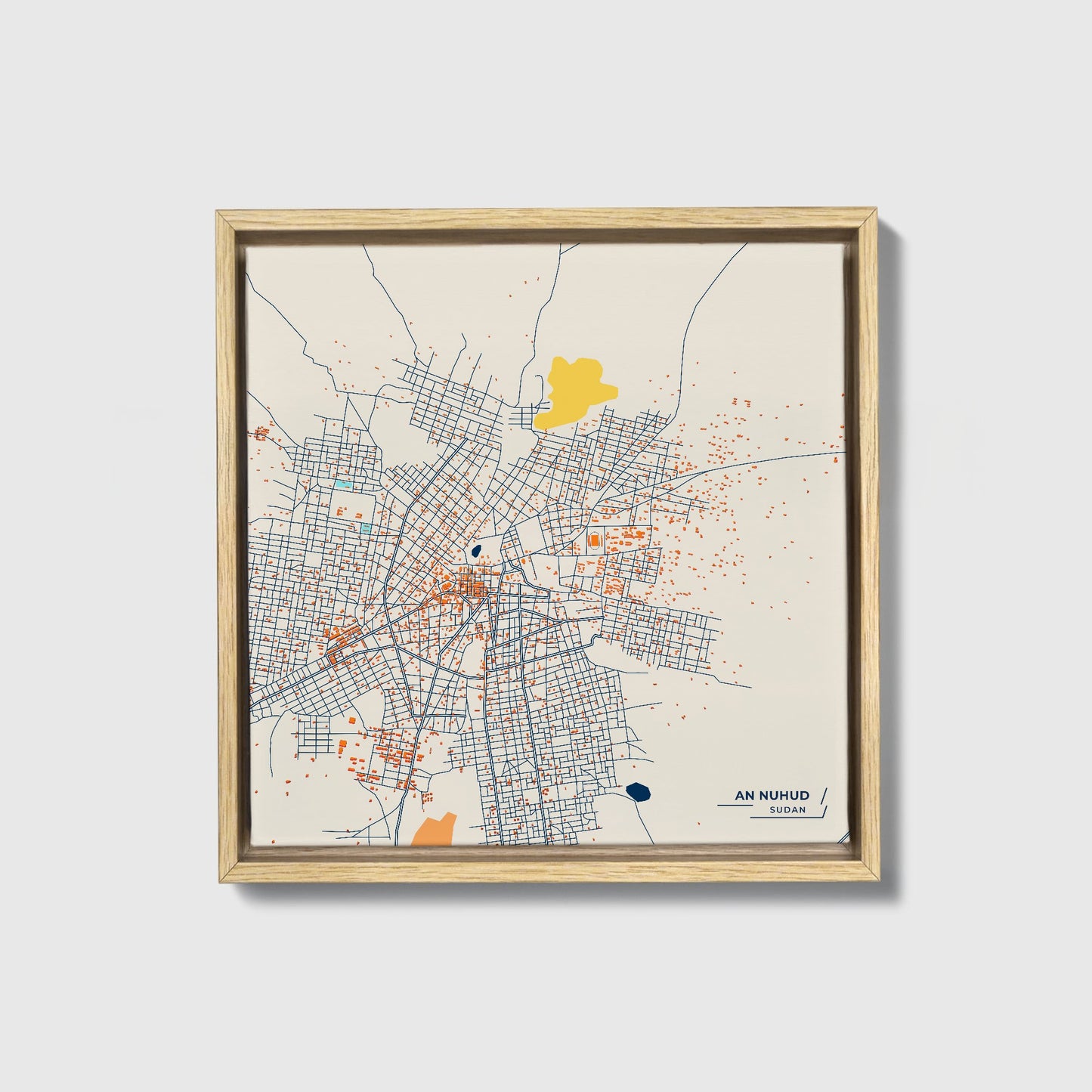 An Nuhud Sudan Colorful City Map Canvas Print • Natural Wooden Framed