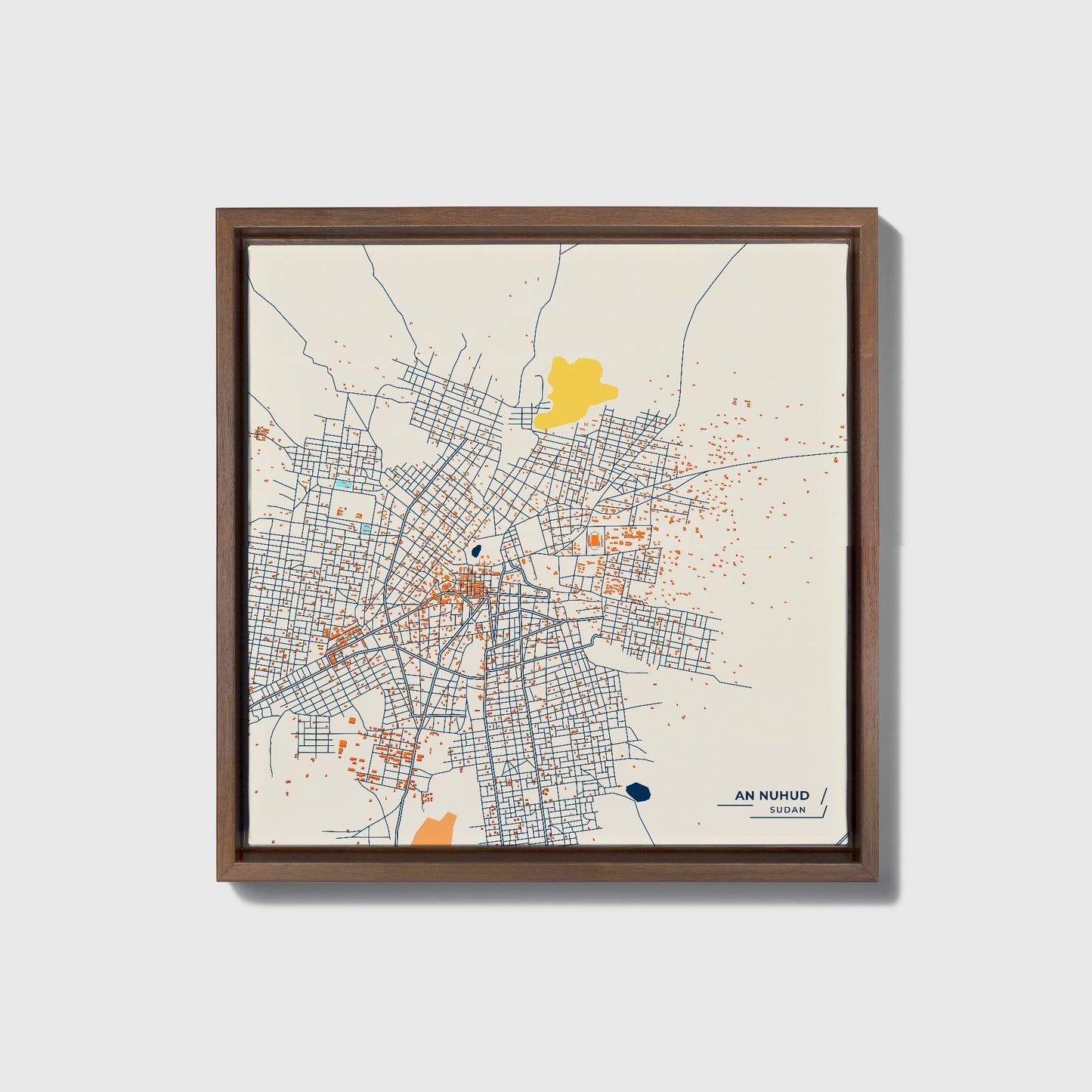 An Nuhud Sudan Colorful City Map Canvas Print • Dark Wooden Framed