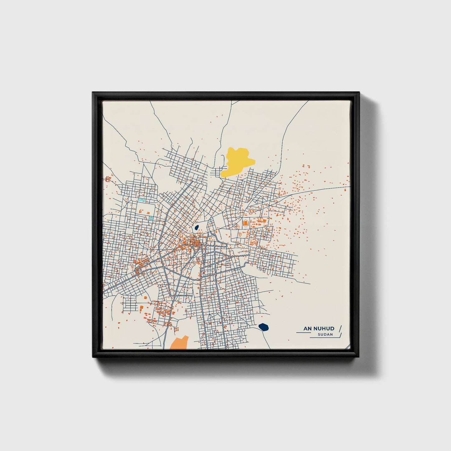 An Nuhud Sudan Colorful City Map Canvas Print • Black Framed