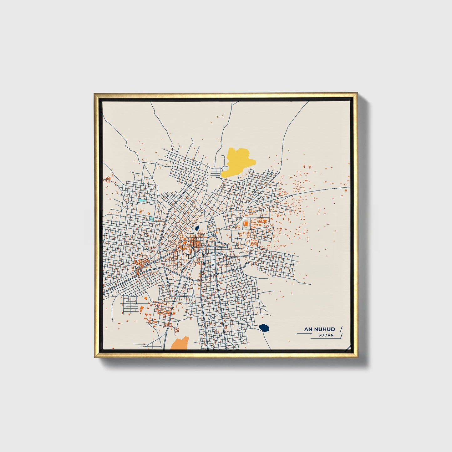 An Nuhud Sudan Colorful City Map Canvas Print • Gold Framed