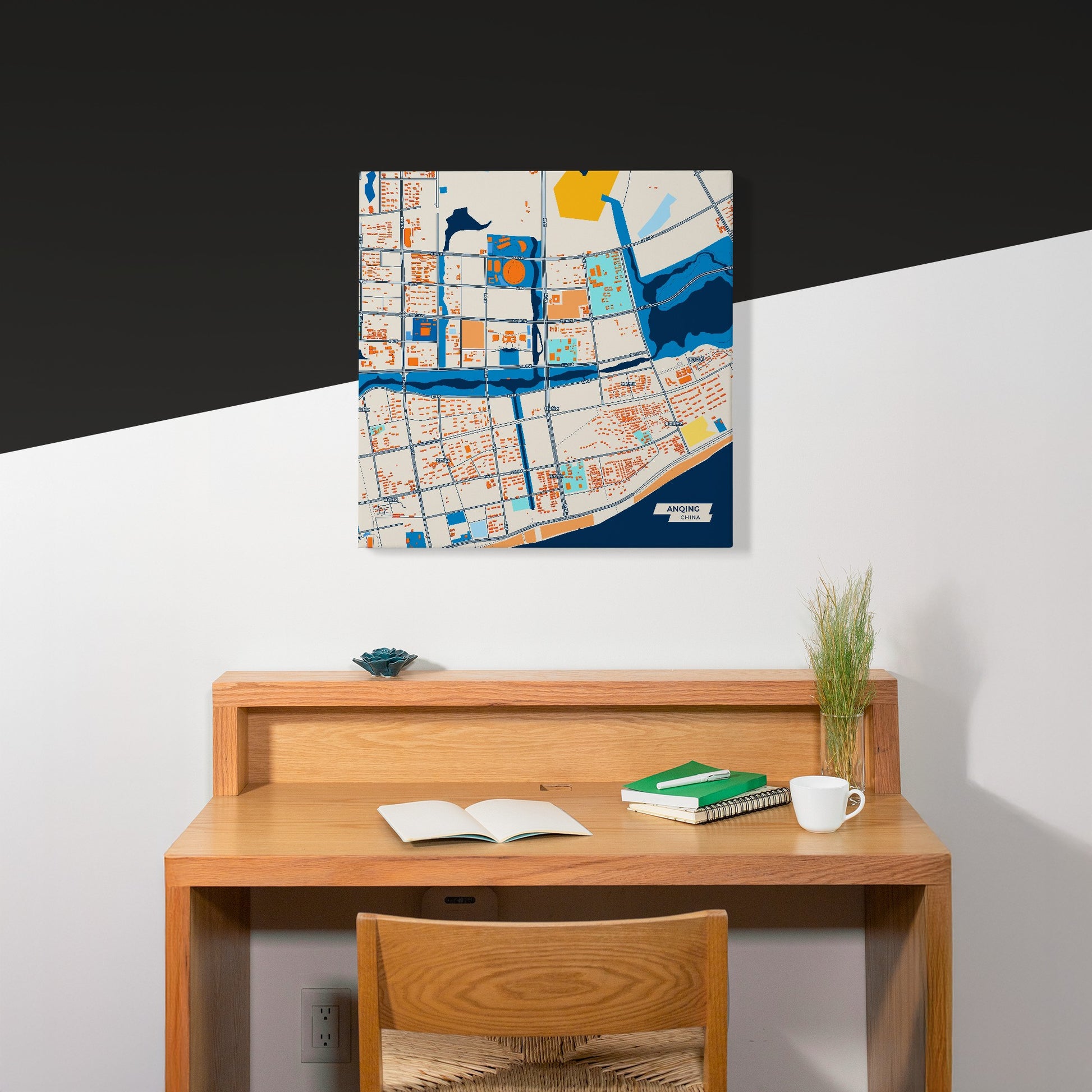 Anqing China Colorful City Map Canvas Print Scene