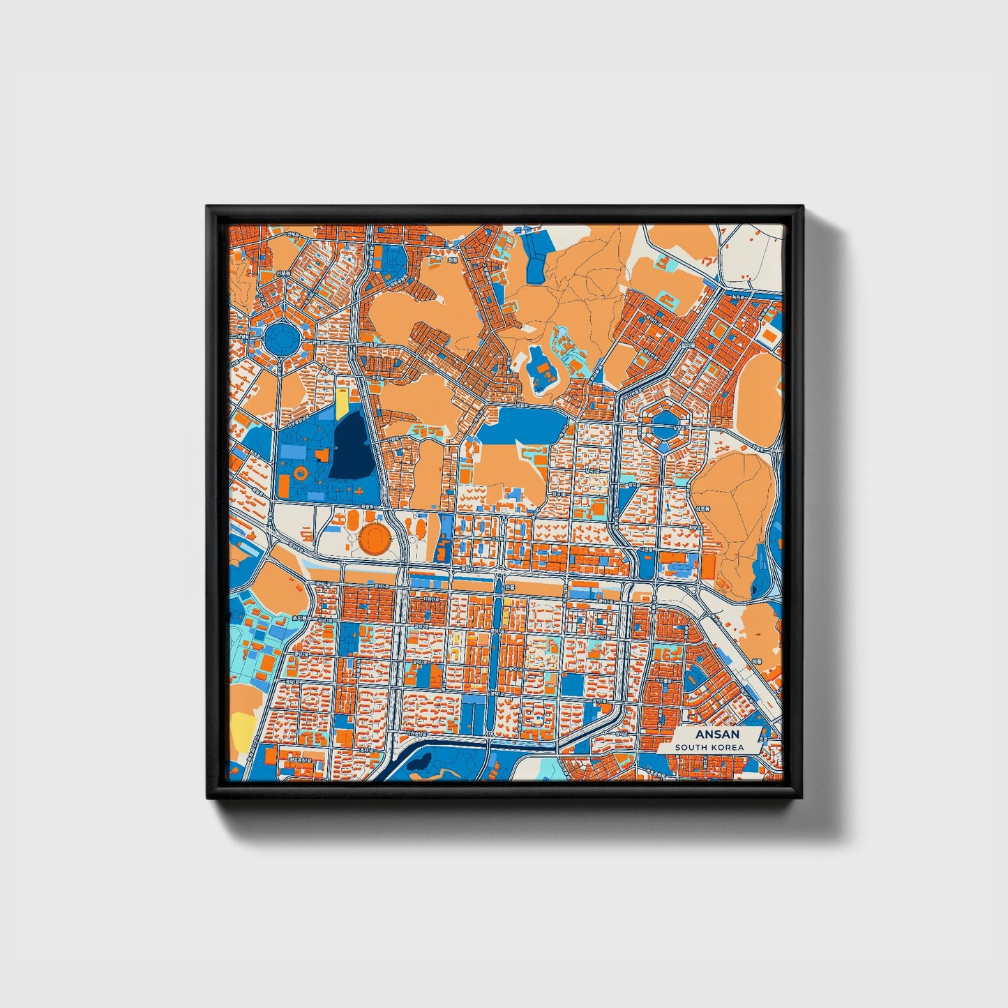 Ansan South Korea Colorful City Map Canvas Print • Black Framed