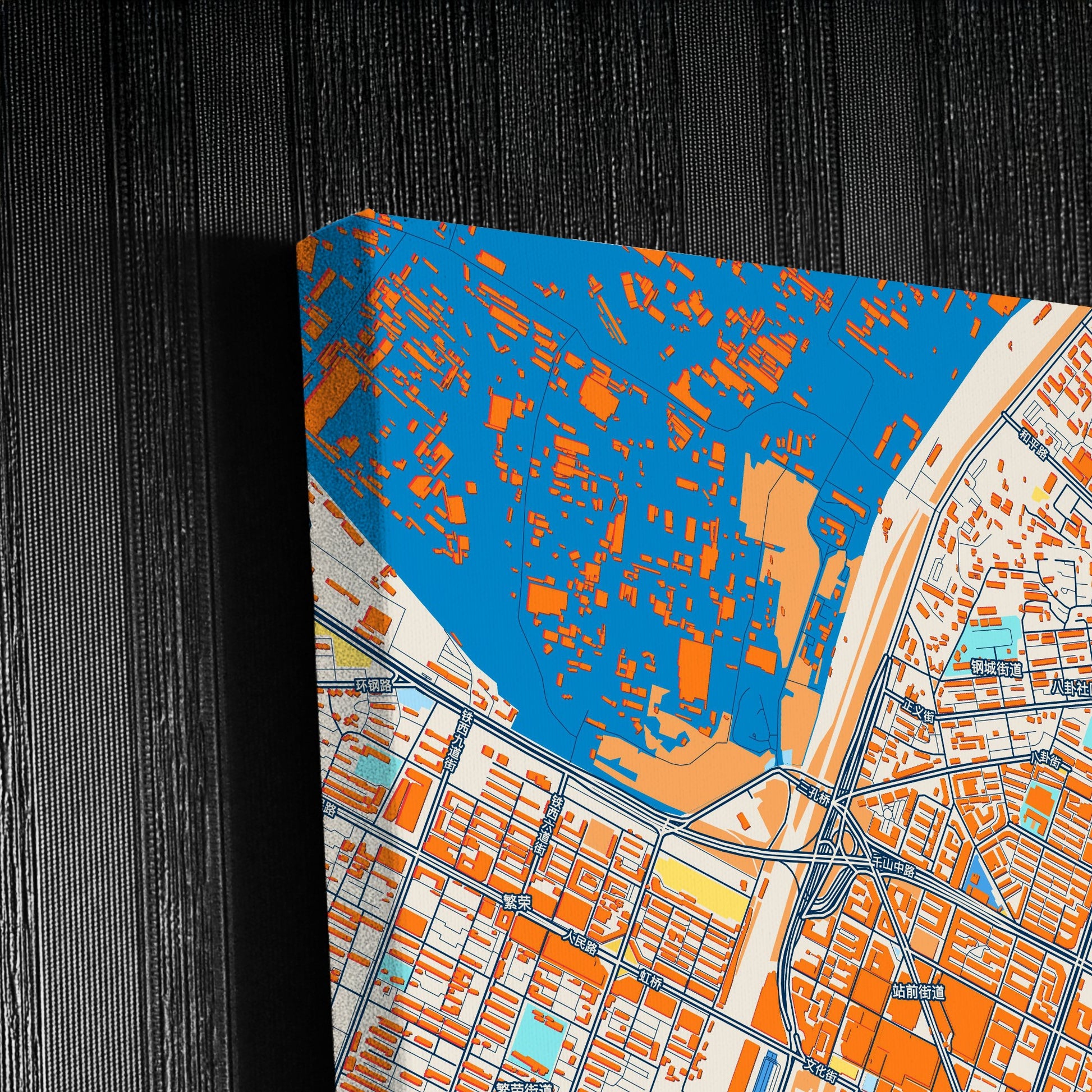 Anshan China Colorful City Map Canvas Print Detail