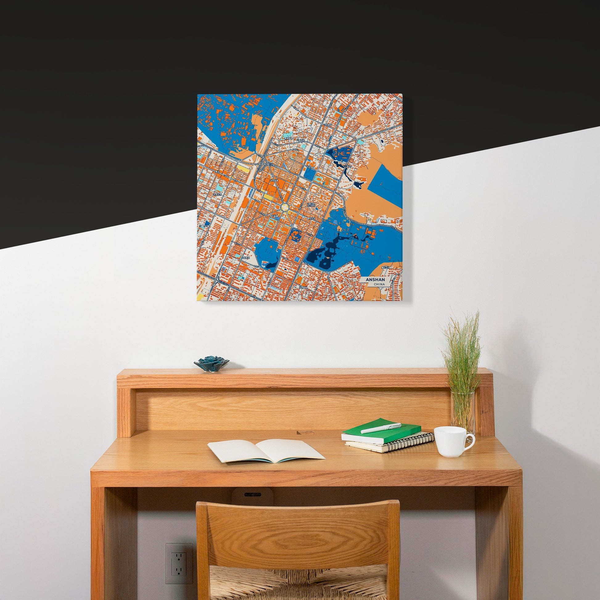 Anshan China Colorful City Map Canvas Print Scene