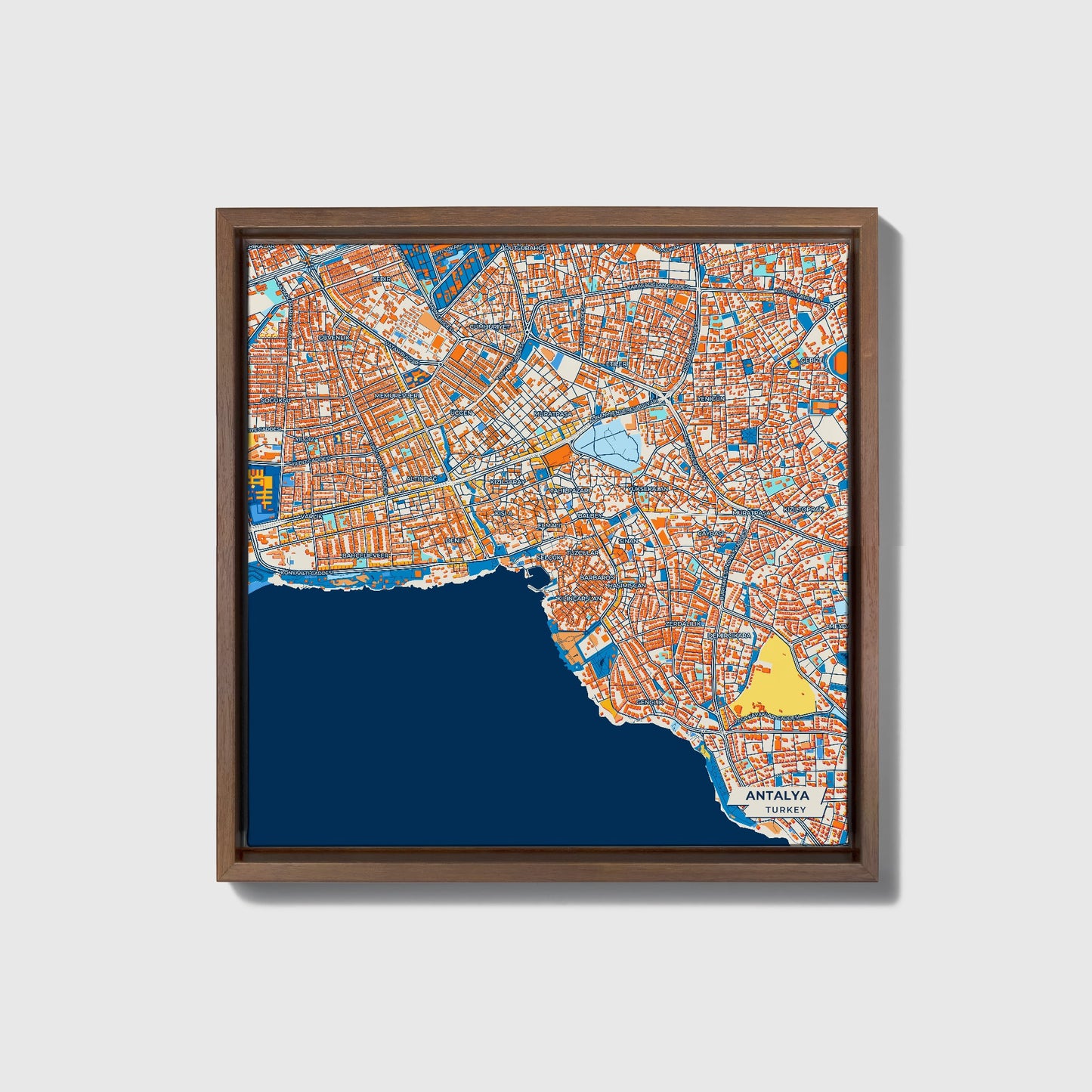 Antalya Turkey Colorful City Map Canvas Print • Dark Wooden Framed