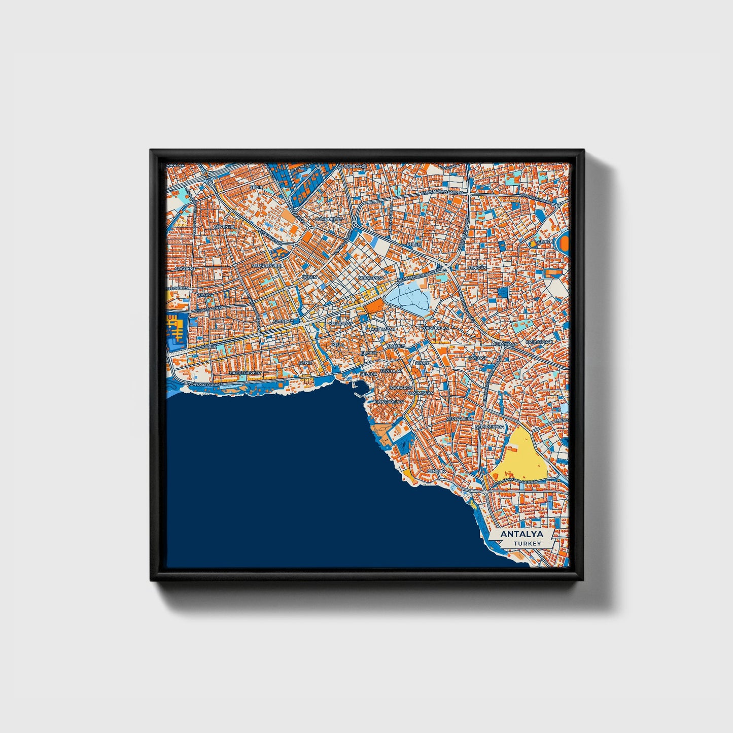 Antalya Turkey Colorful City Map Canvas Print • Black Framed