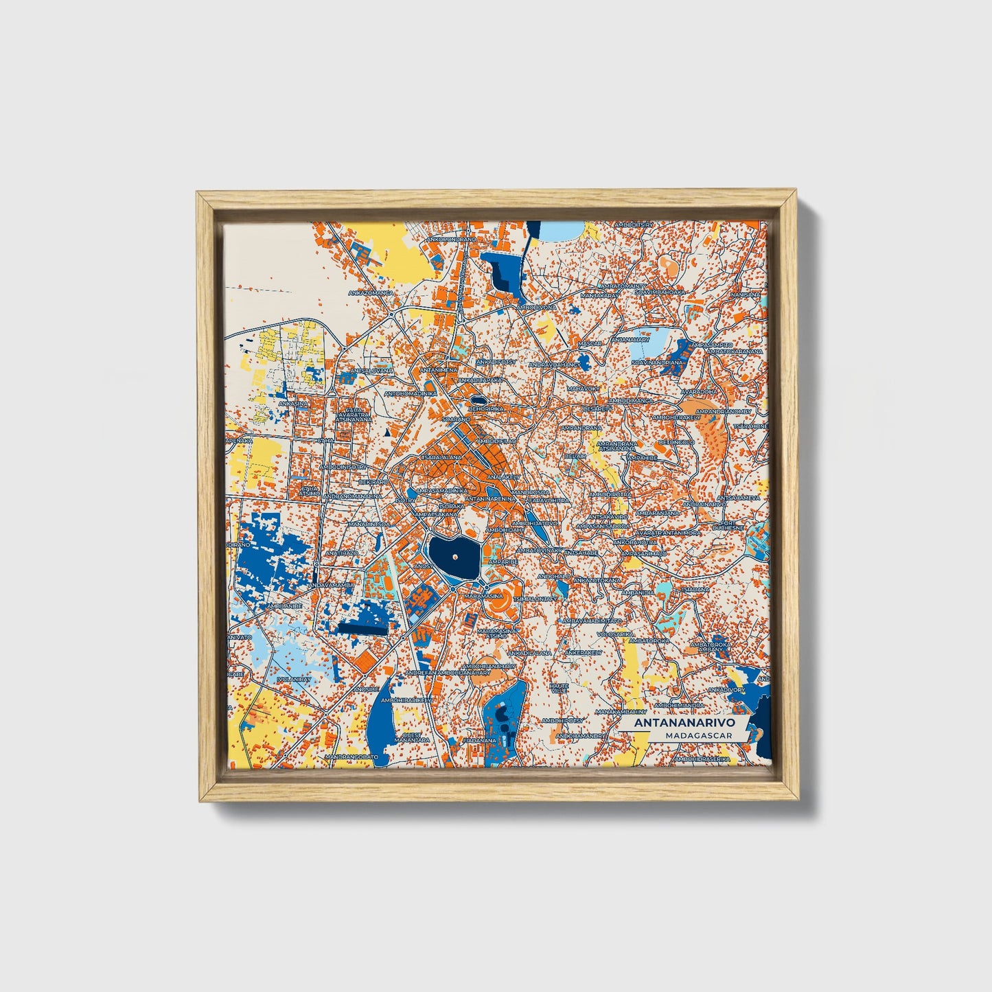 Antananarivo Madagascar Colorful City Map Canvas Print • Natural Wooden Framed