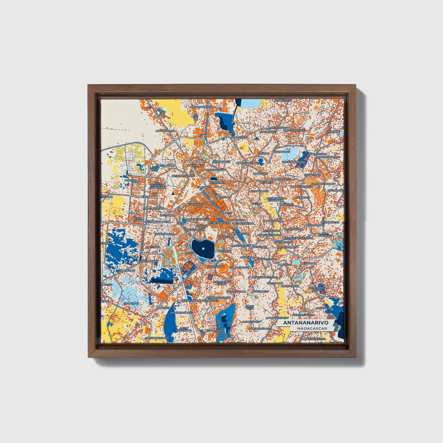 Antananarivo Madagascar Colorful City Map Canvas Print • Dark Wooden Framed