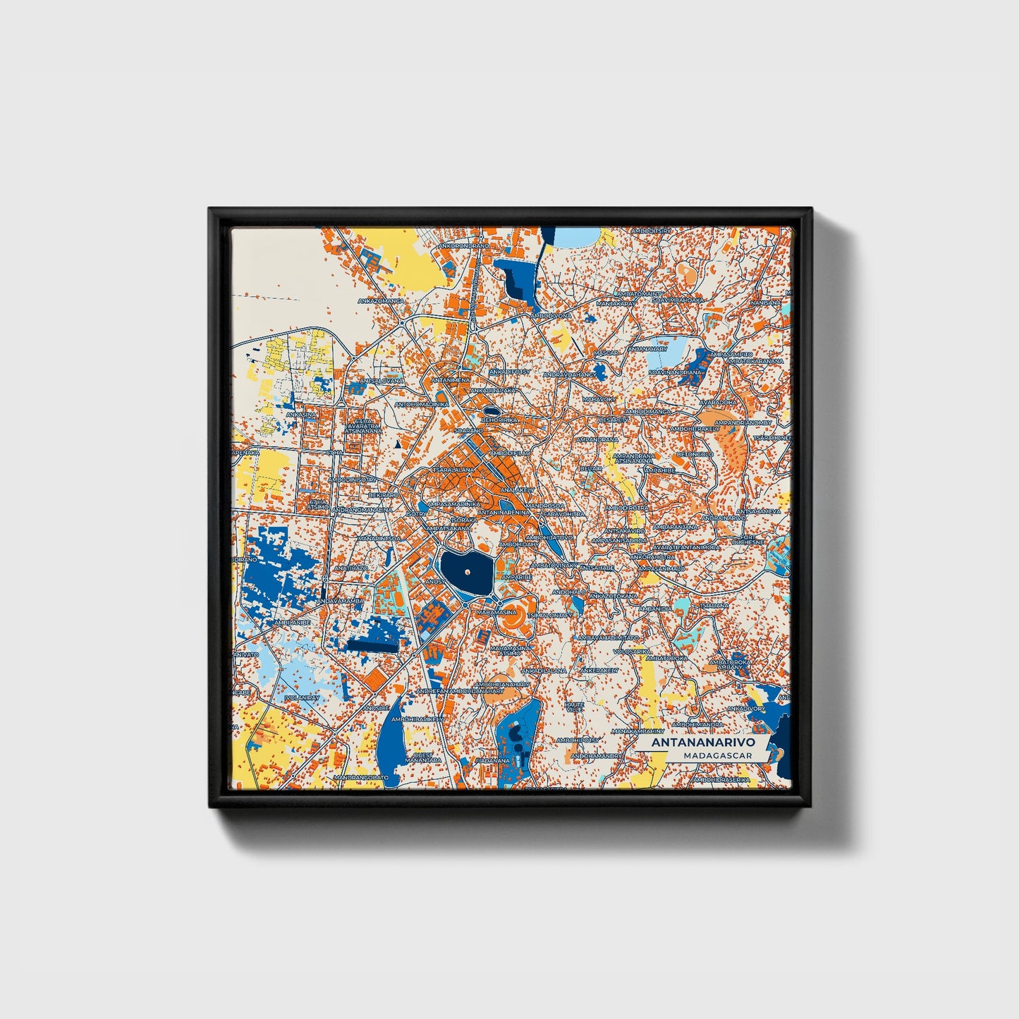 Antananarivo Madagascar Colorful City Map Canvas Print • Black Framed
