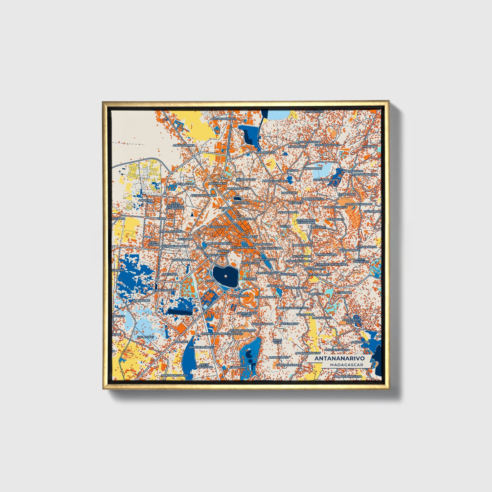 Antananarivo Madagascar Colorful City Map Canvas Print • Gold Framed