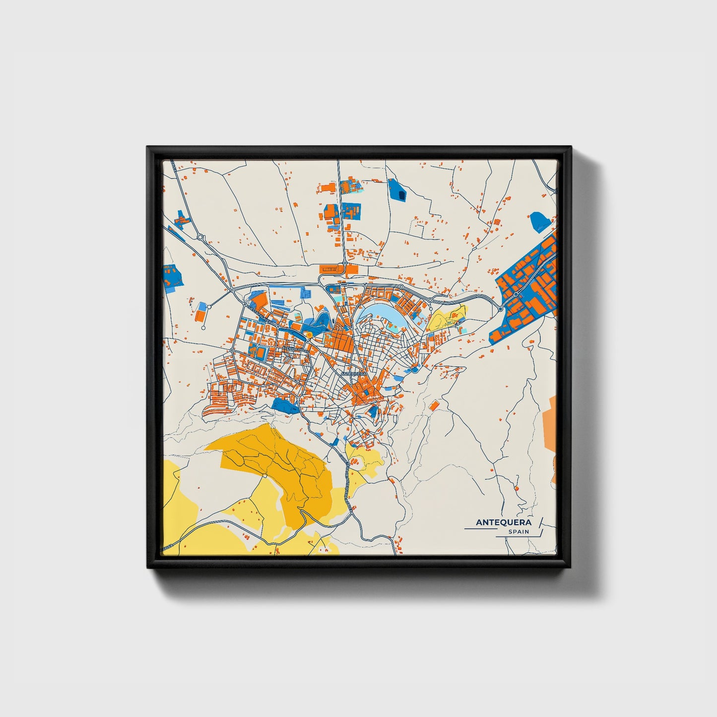 Antequera Spain Colorful City Map Canvas Print • Black Framed
