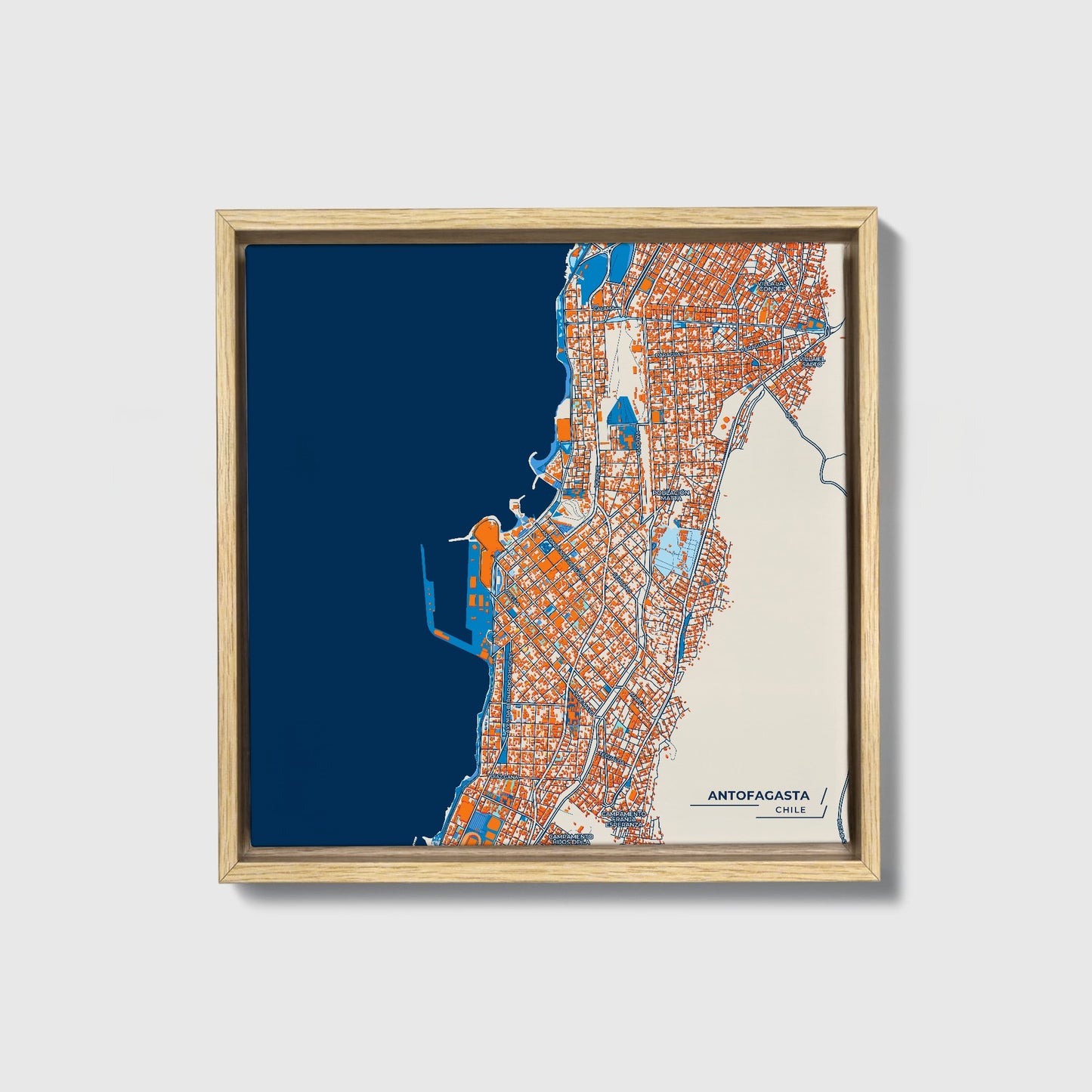 Antofagasta Chile Colorful City Map Canvas Print • Natural Wooden Framed