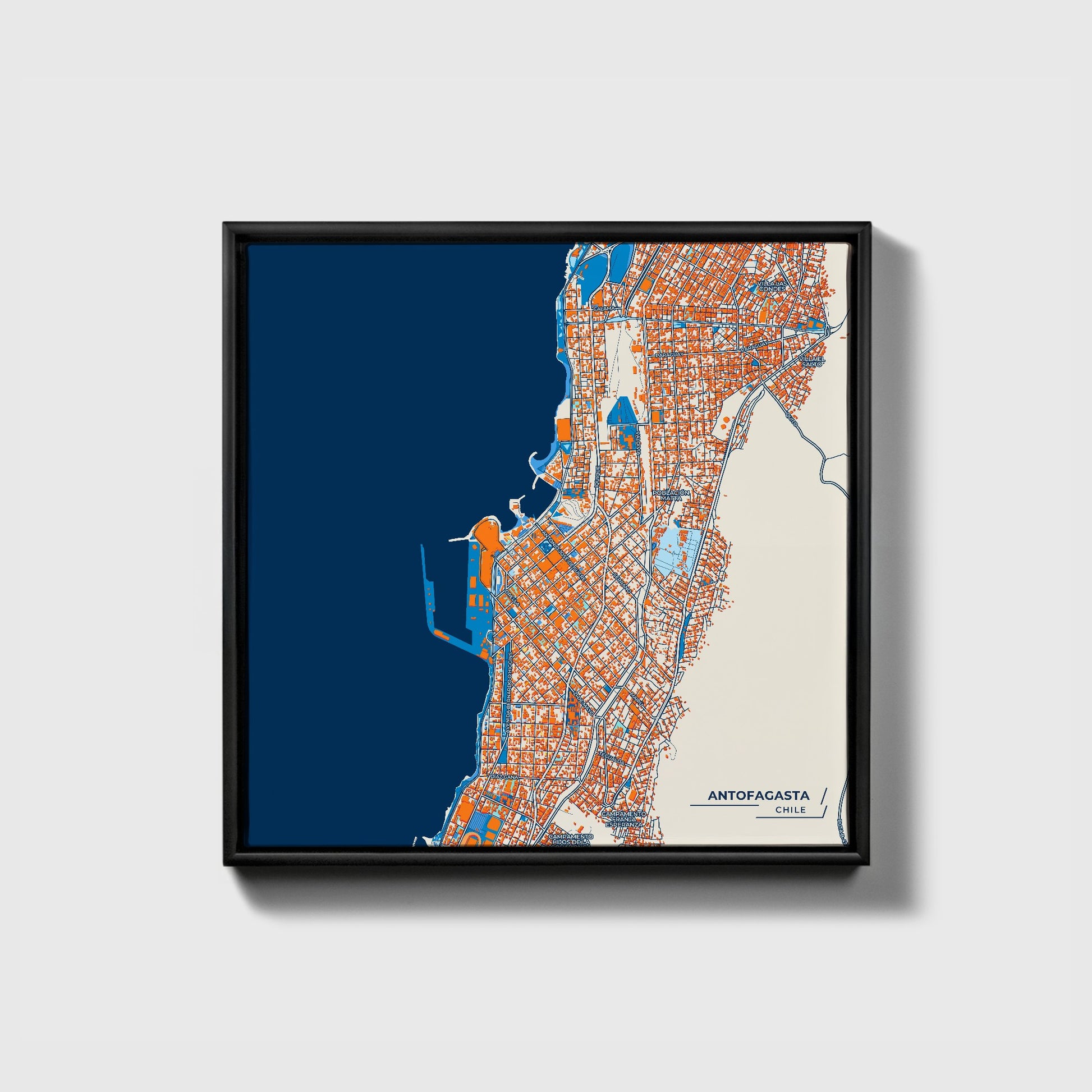Antofagasta Chile Colorful City Map Canvas Print • Black Framed