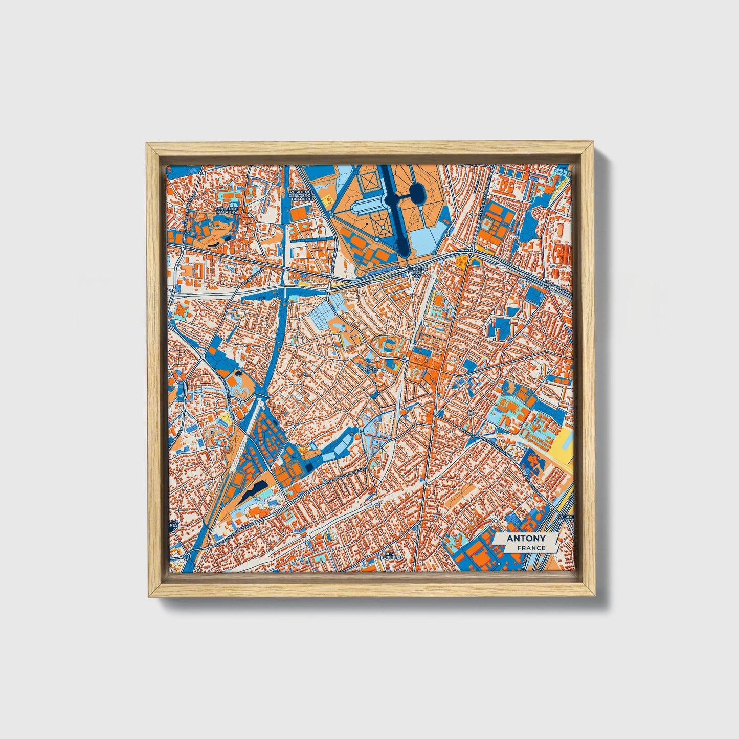 Antony France Colorful City Map Canvas Print • Natural Wooden Framed