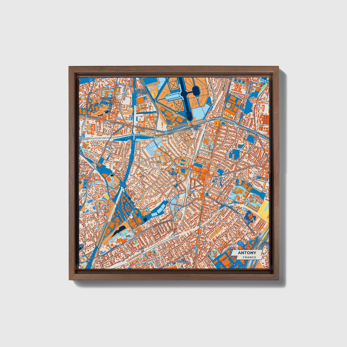 Antony France Colorful City Map Canvas Print • Dark Wooden Framed