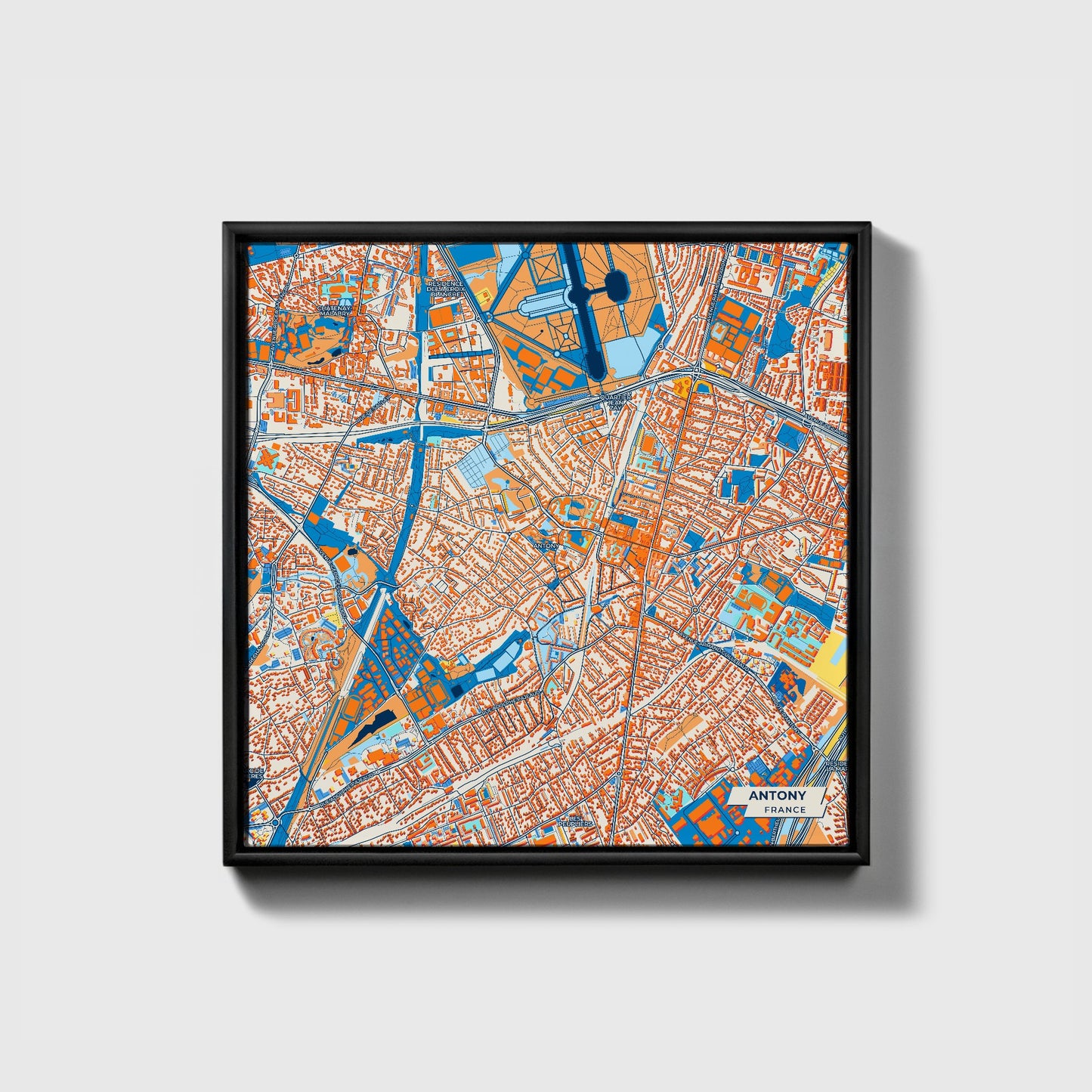 Antony France Colorful City Map Canvas Print • Black Framed