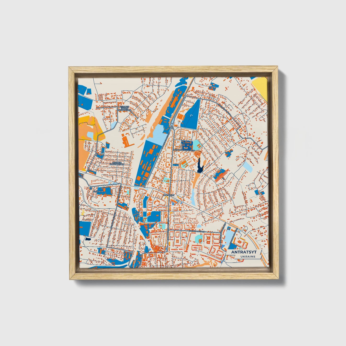 Антрацит Ukraine Colorful City Map Canvas Print • Natural Wooden Framed