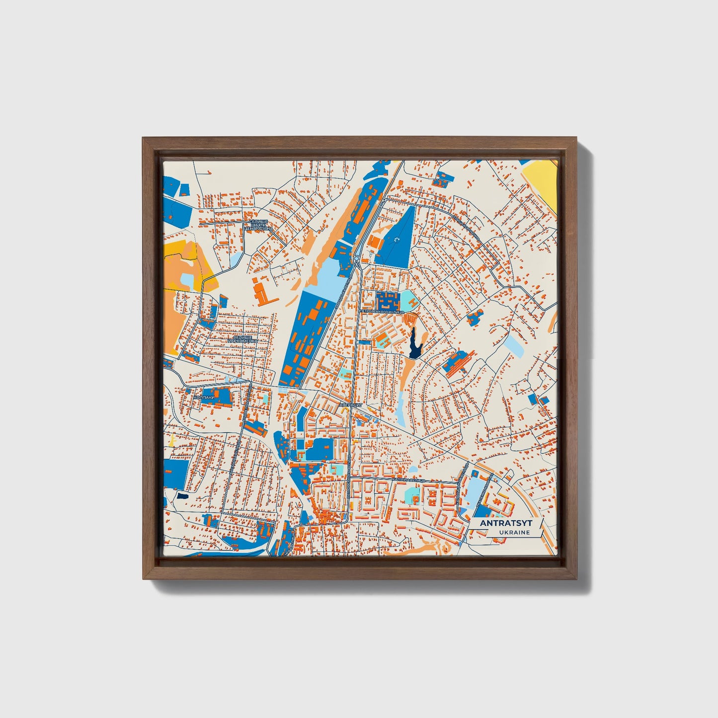 Антрацит Ukraine Colorful City Map Canvas Print • Dark Wooden Framed