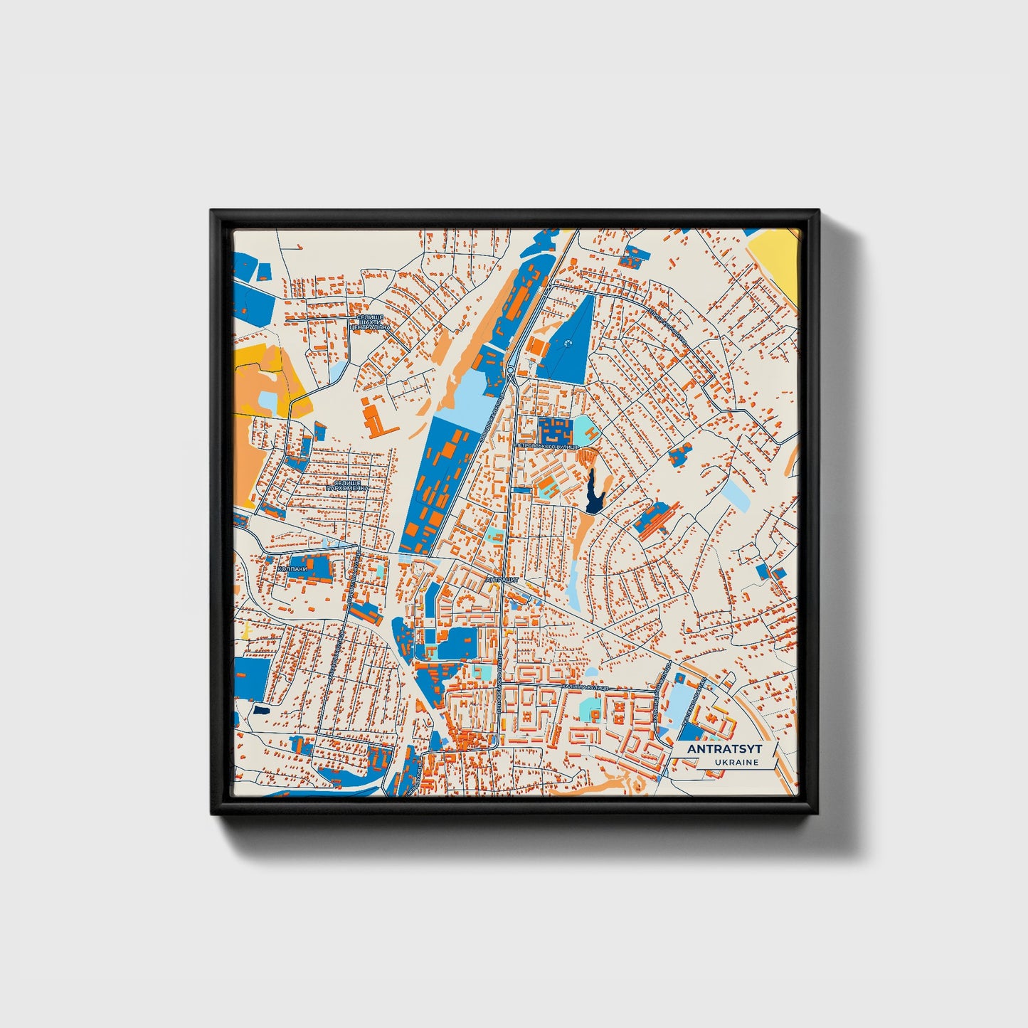 Антрацит Ukraine Colorful City Map Canvas Print • Black Framed
