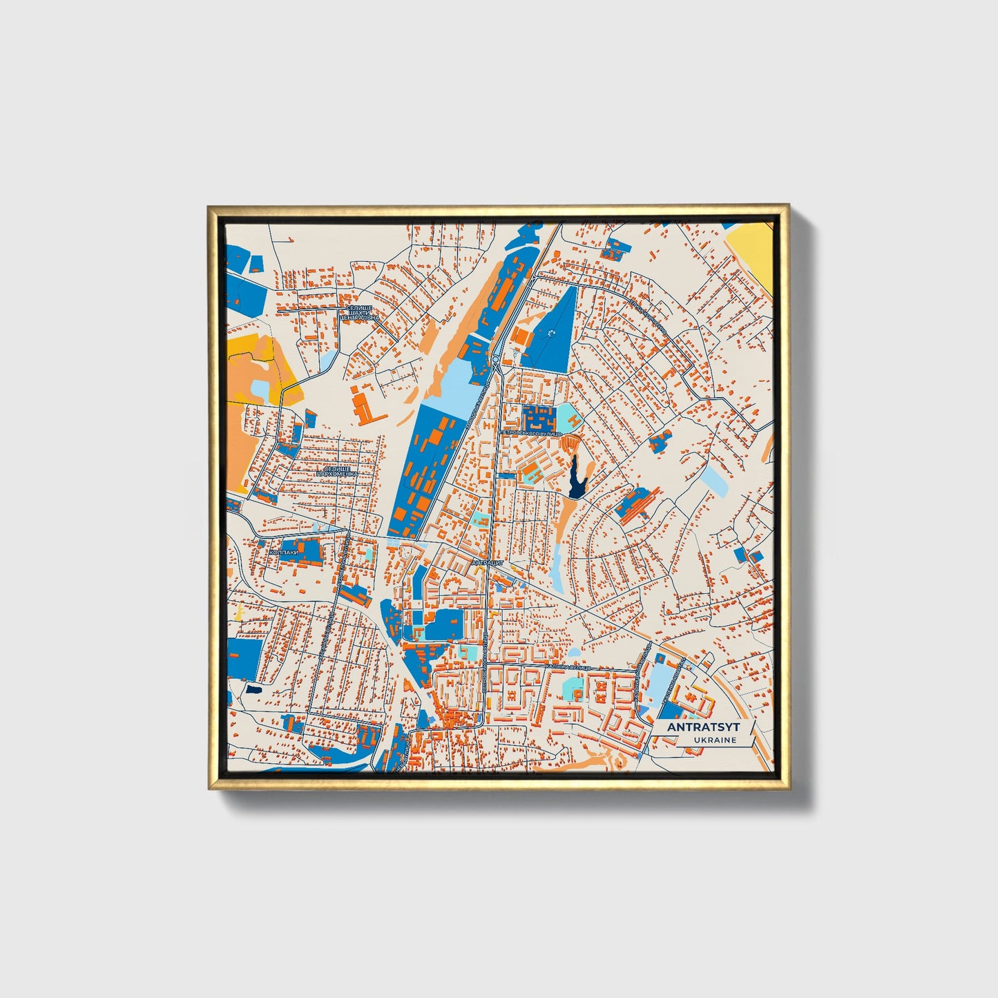 Антрацит Ukraine Colorful City Map Canvas Print • Gold Framed