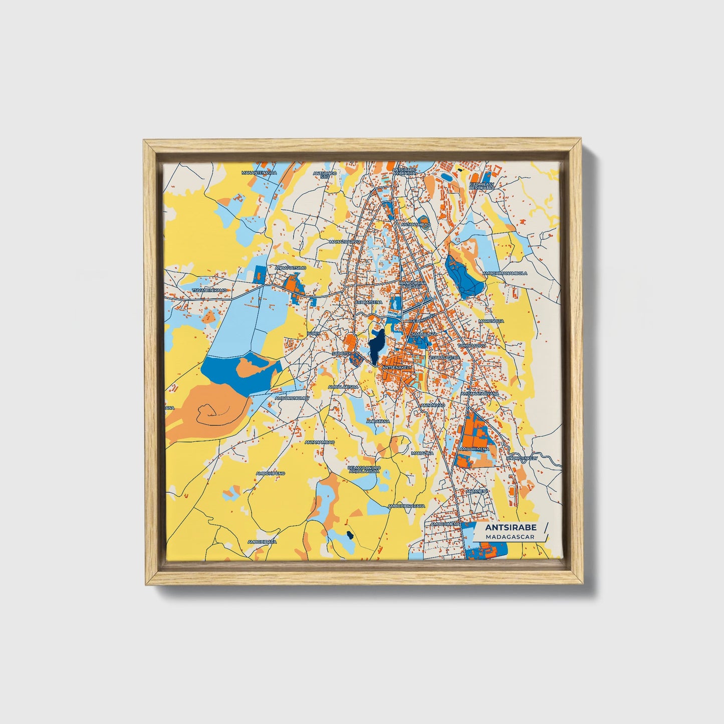 Antsirabe Madagascar Colorful City Map Canvas Print • Natural Wooden Framed