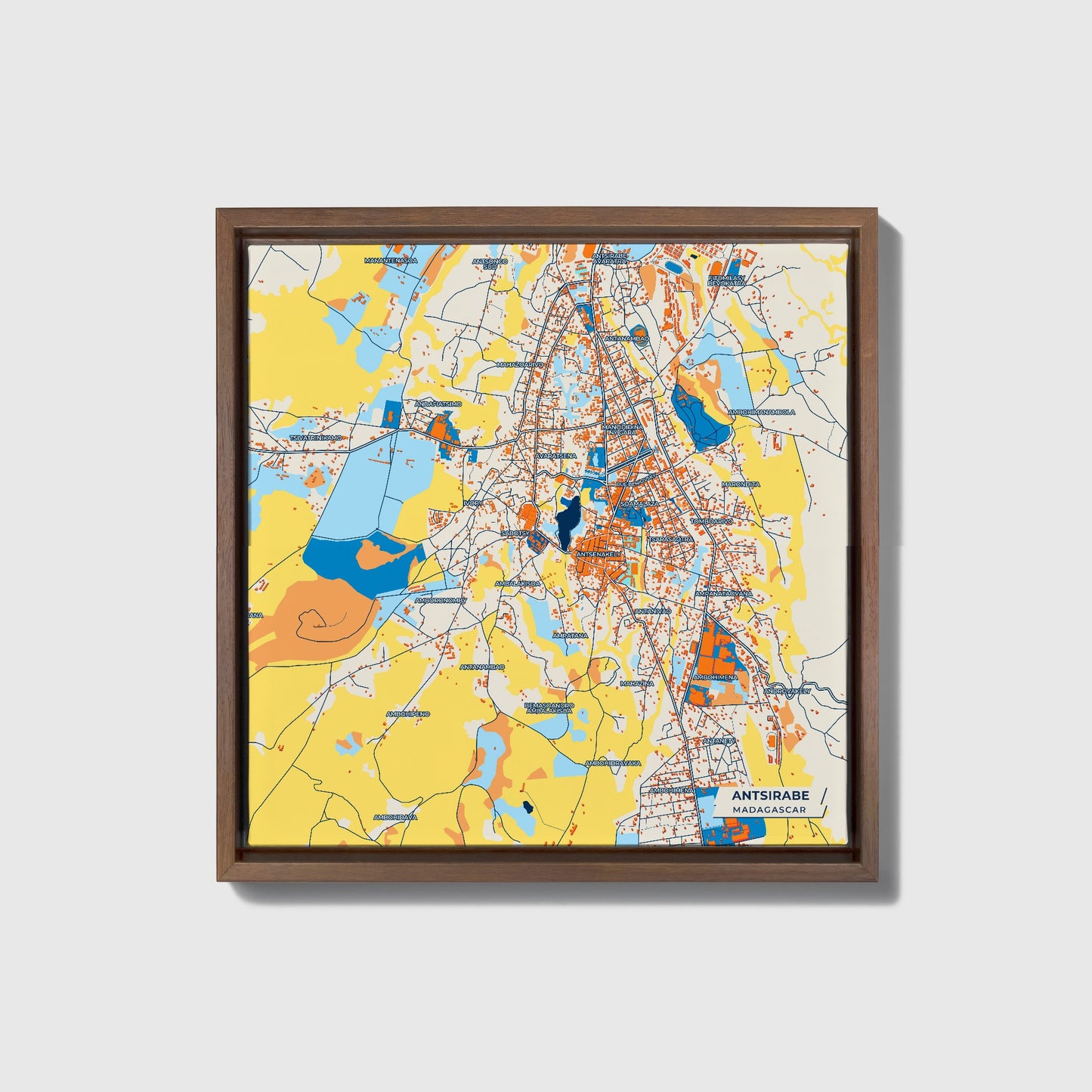 Antsirabe Madagascar Colorful City Map Canvas Print • Dark Wooden Framed