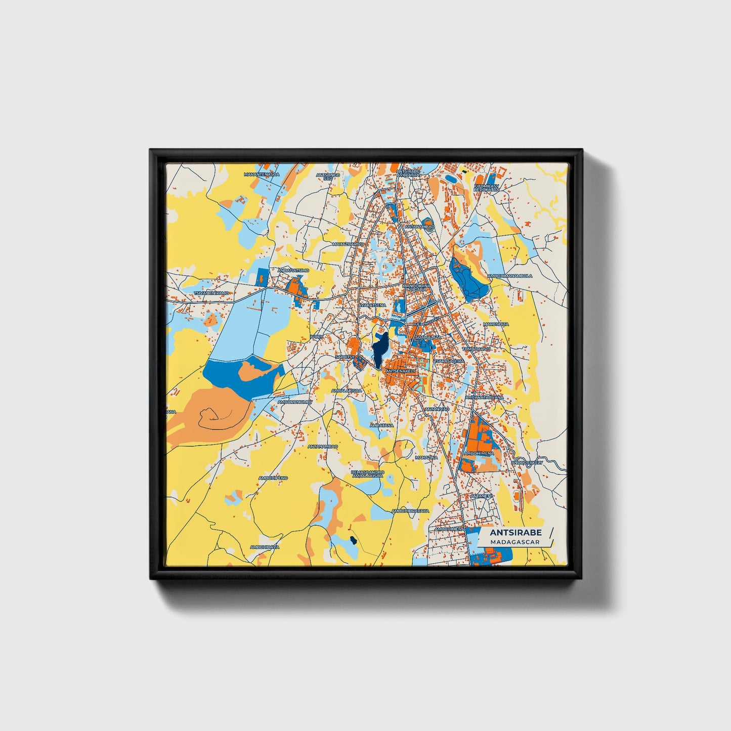 Antsirabe Madagascar Colorful City Map Canvas Print • Black Framed