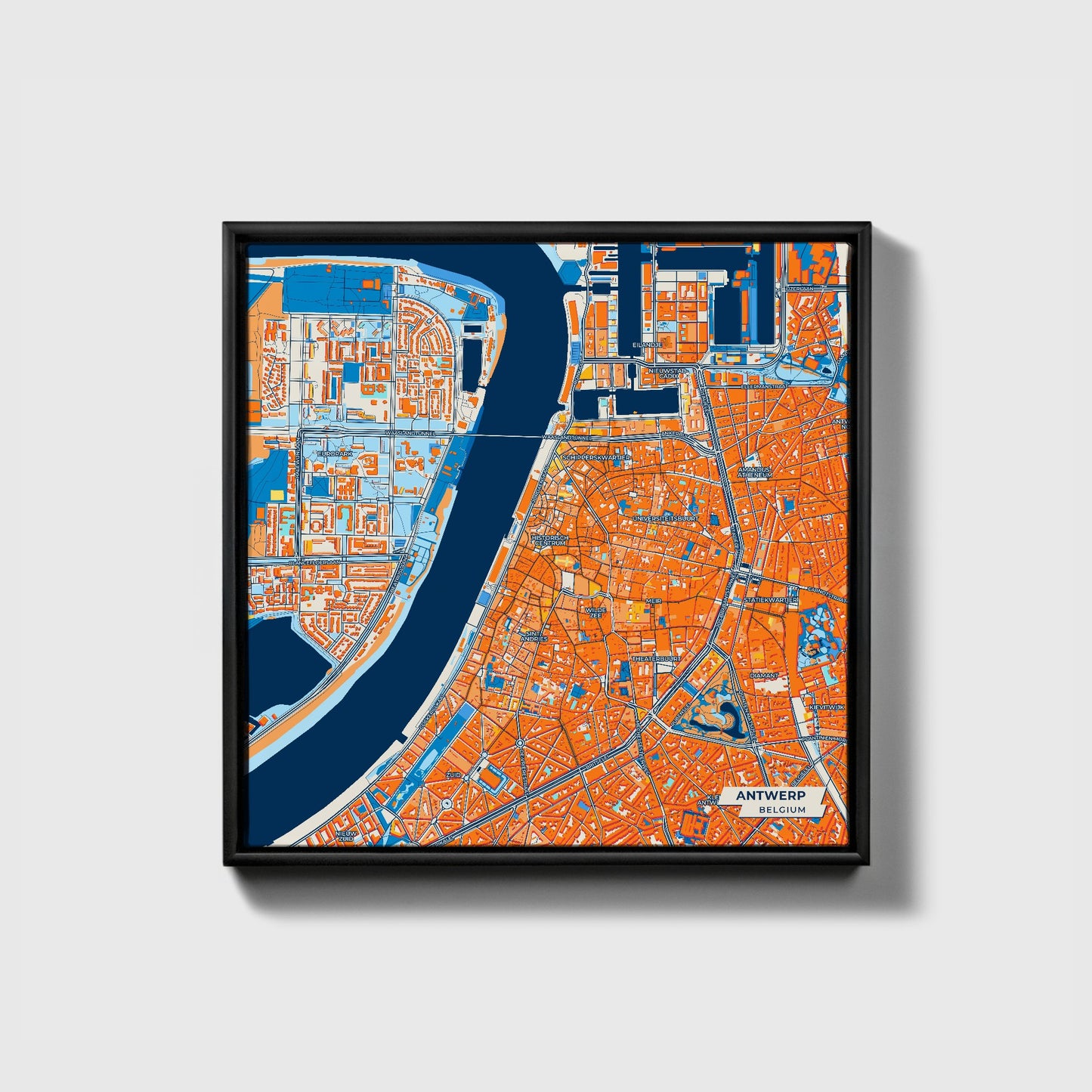 Antwerp  Belgium Colorful City Map Canvas Print • Black Framed