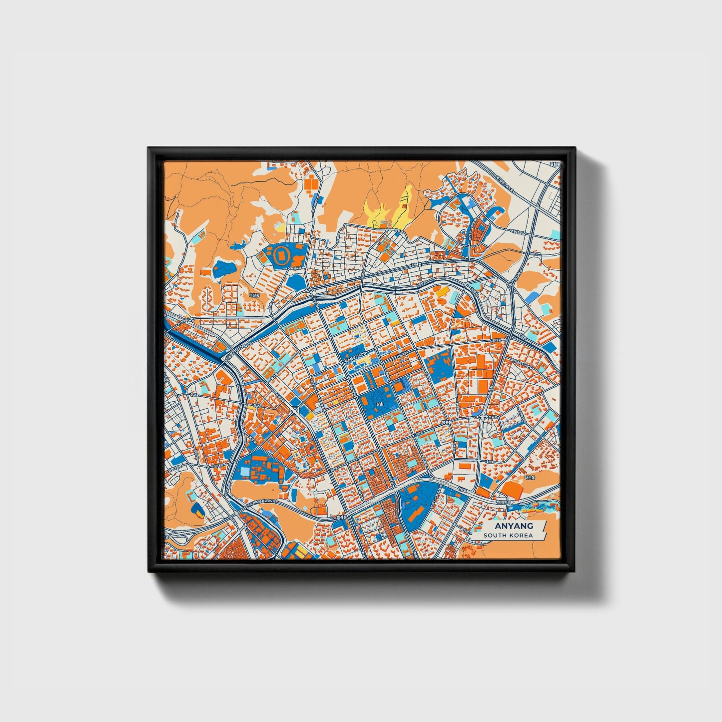 Anyang South Korea Colorful City Map Canvas Print • Black Framed
