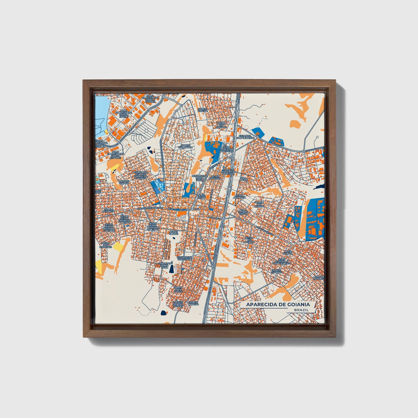 Aparecida De Goiania Brazil Colorful City Map Canvas Print • Dark Wooden Framed