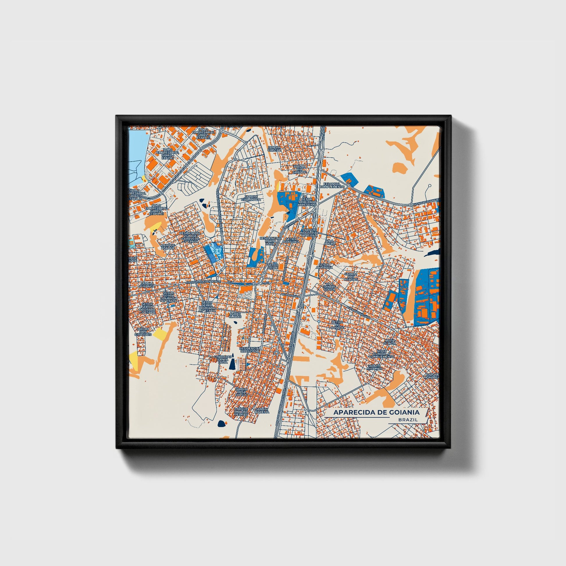 Aparecida De Goiania Brazil Colorful City Map Canvas Print • Black Framed