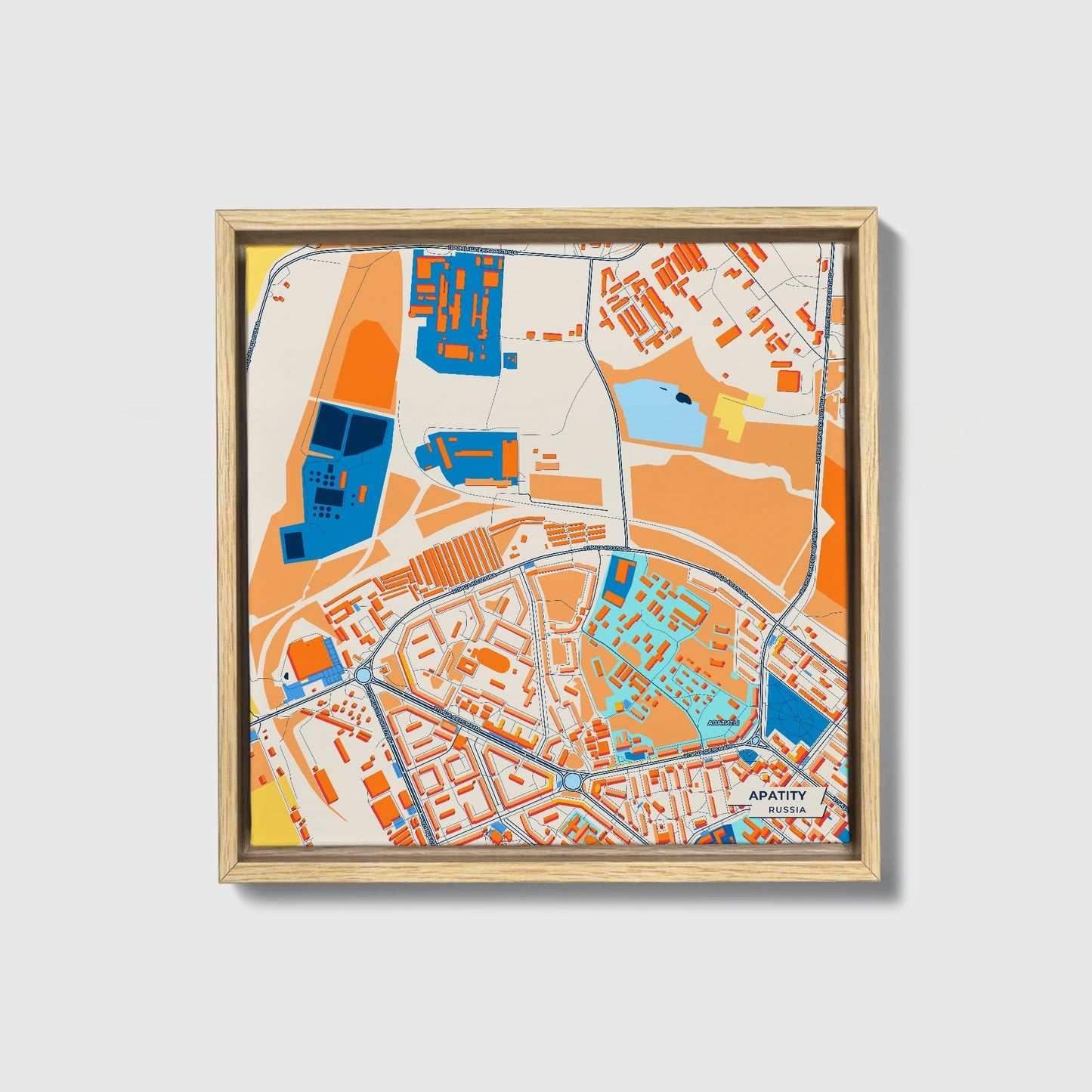 Апатиты Russia Colorful City Map Canvas Print • Natural Wooden Framed