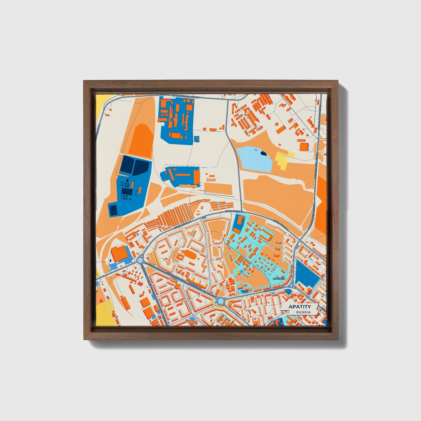 Апатиты Russia Colorful City Map Canvas Print • Dark Wooden Framed