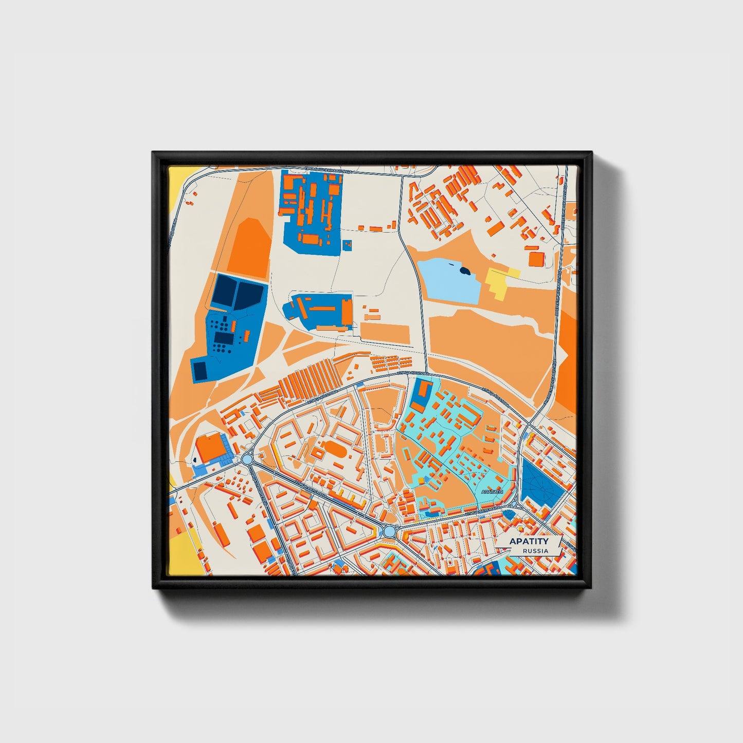 Апатиты Russia Colorful City Map Canvas Print • Black Framed