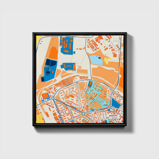 Апатиты Russia Colorful City Map Canvas Print • Black Framed