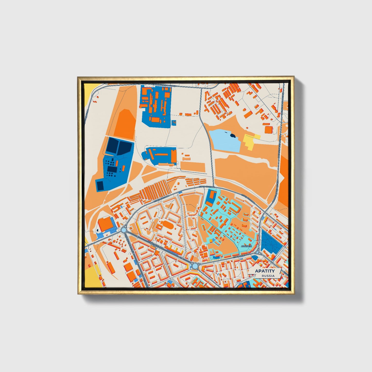 Апатиты Russia Colorful City Map Canvas Print • Gold Framed