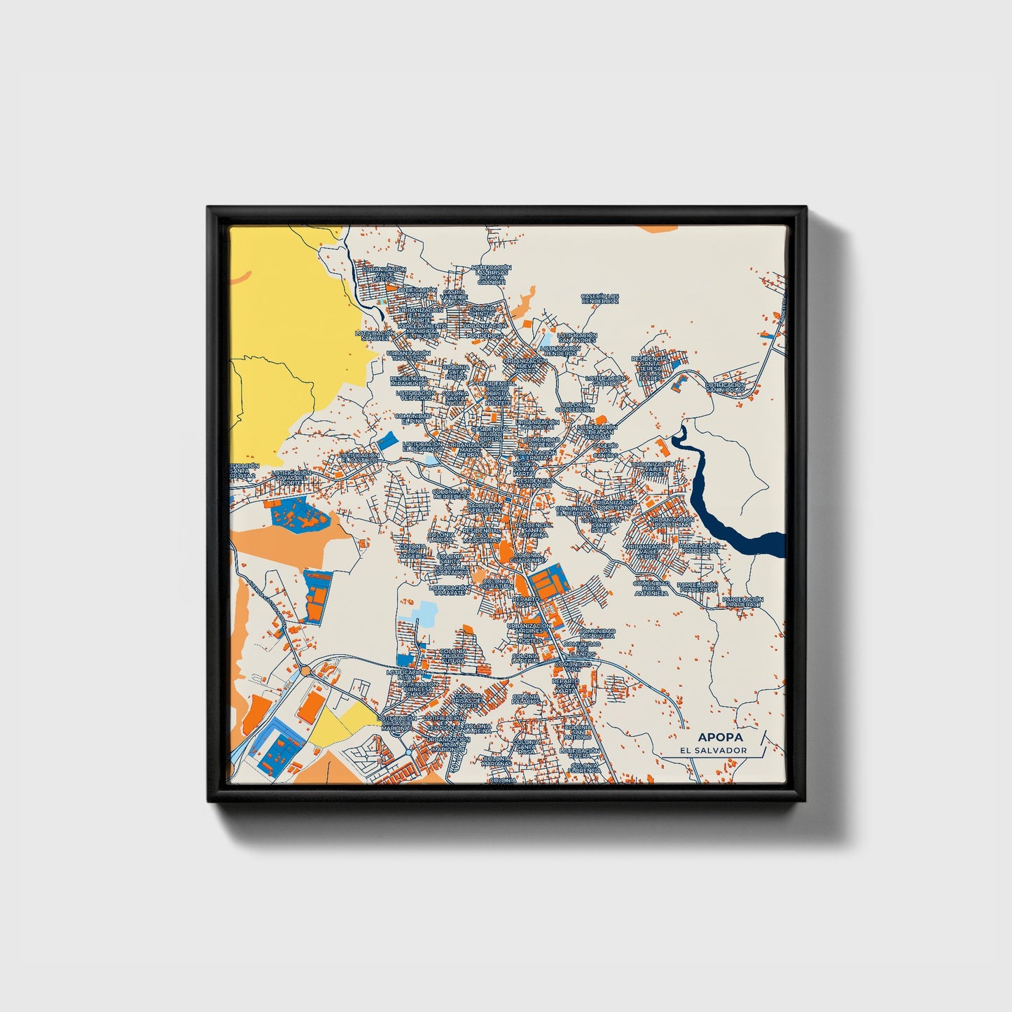 Apopa El Salvador Colorful City Map Canvas Print • Black Framed