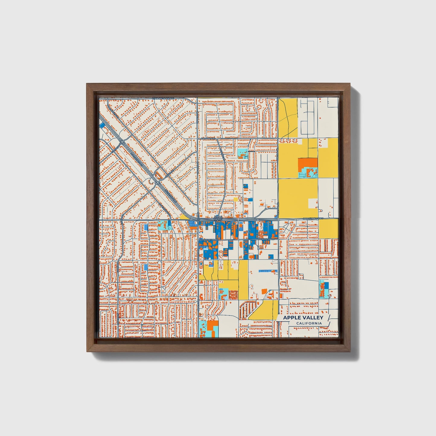 Apple Valley California Colorful City Map Canvas Print • Dark Wooden Framed