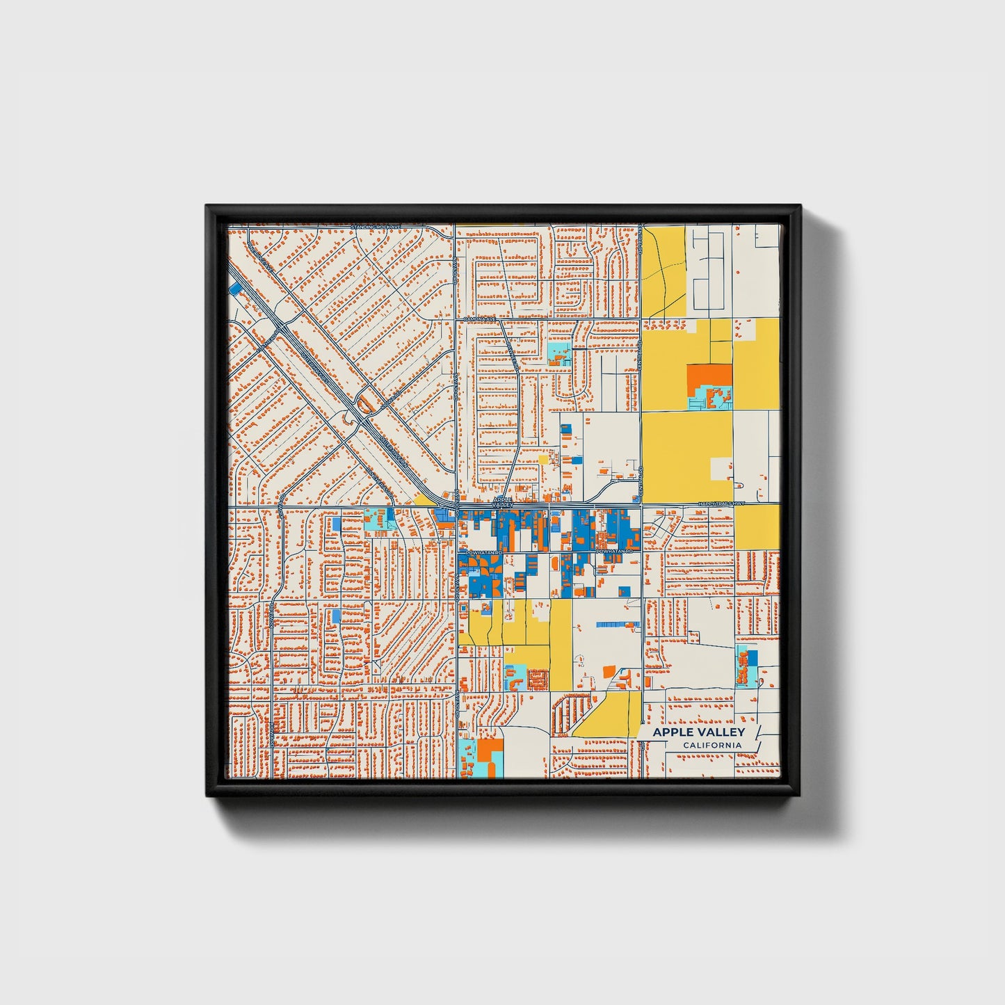 Apple Valley California Colorful City Map Canvas Print • Black Framed