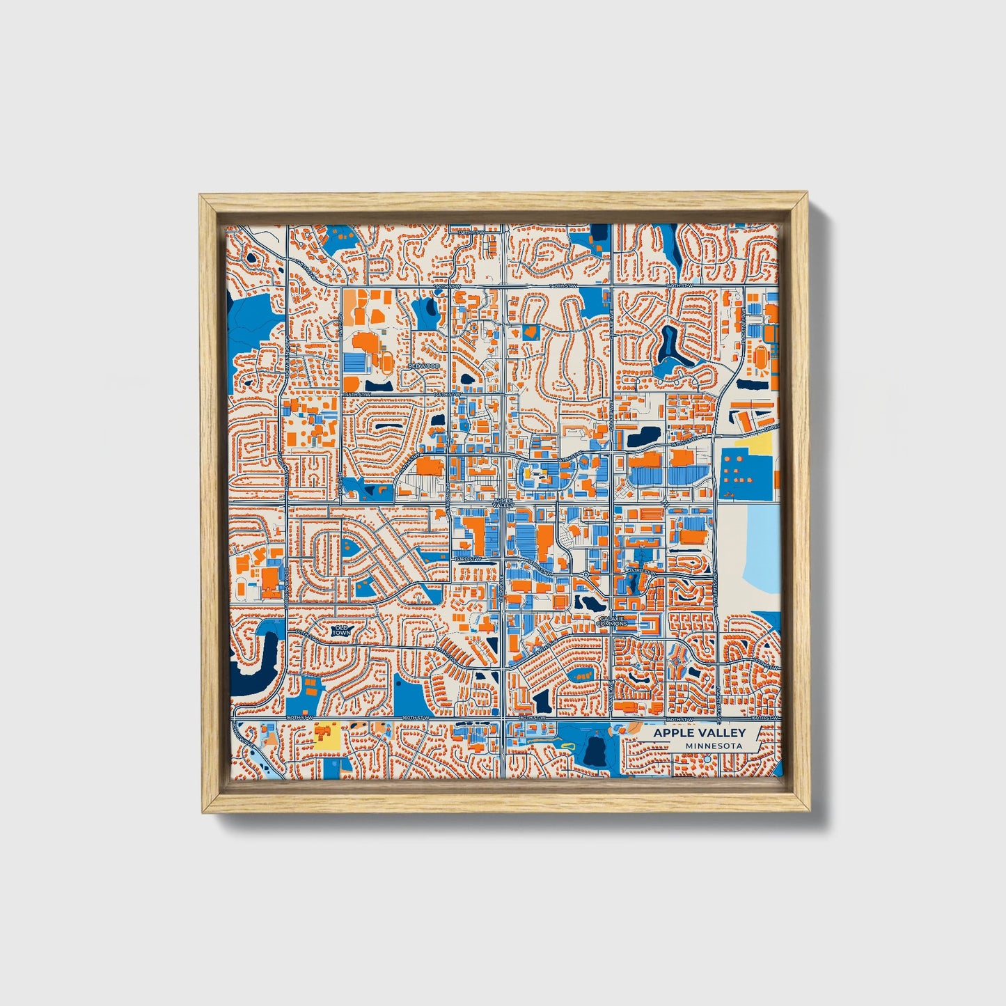 Apple Valley Minnesota Colorful City Map Canvas Print • Natural Wooden Framed