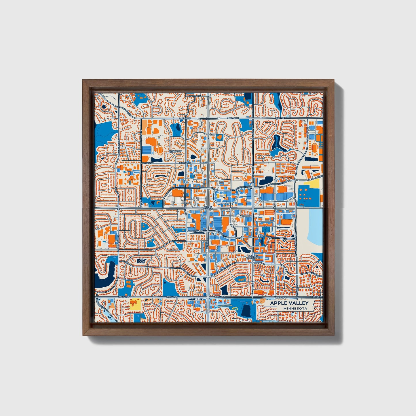 Apple Valley Minnesota Colorful City Map Canvas Print • Dark Wooden Framed