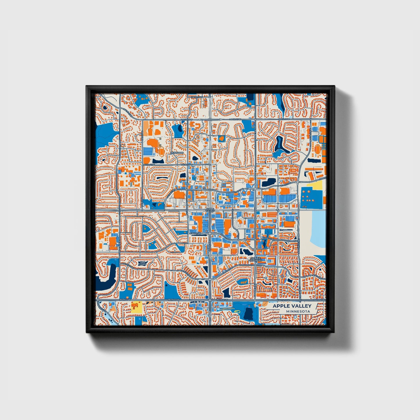 Apple Valley Minnesota Colorful City Map Canvas Print • Black Framed