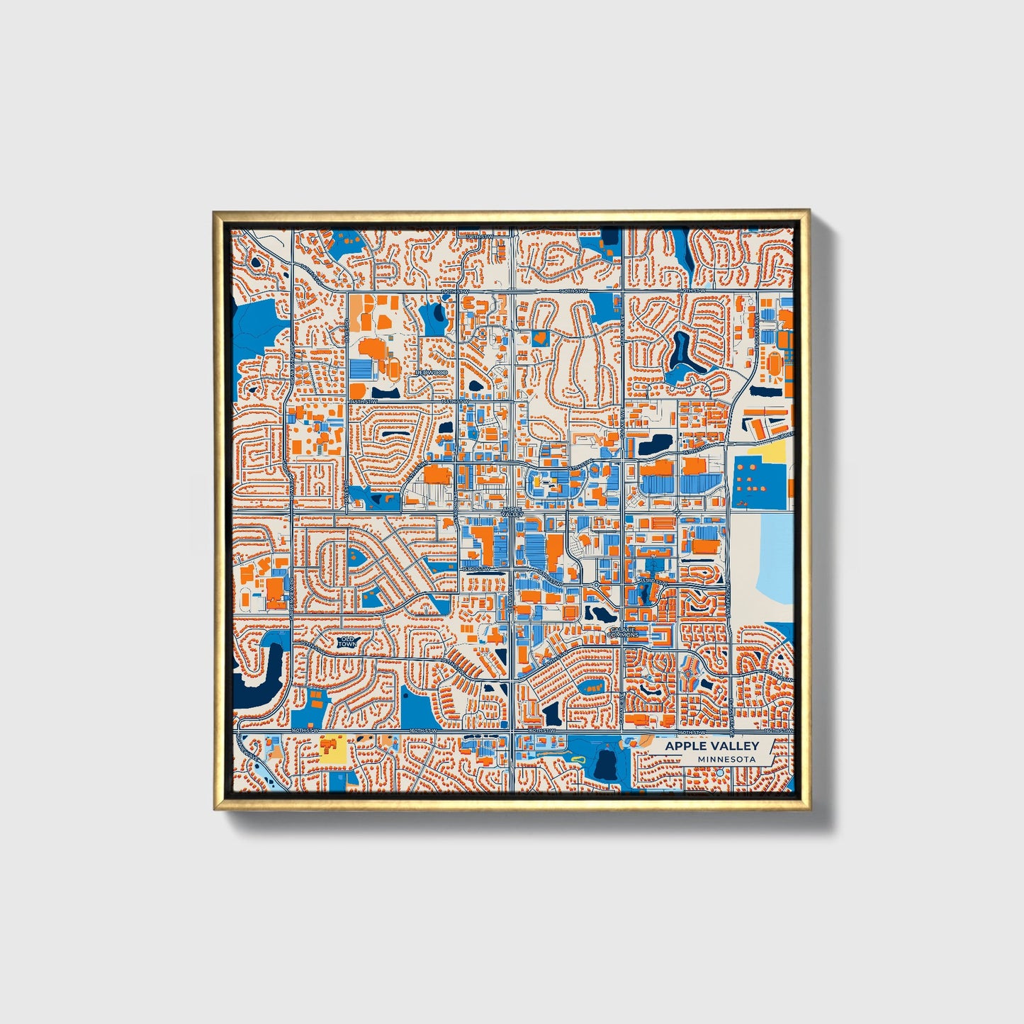 Apple Valley Minnesota Colorful City Map Canvas Print • Gold Framed