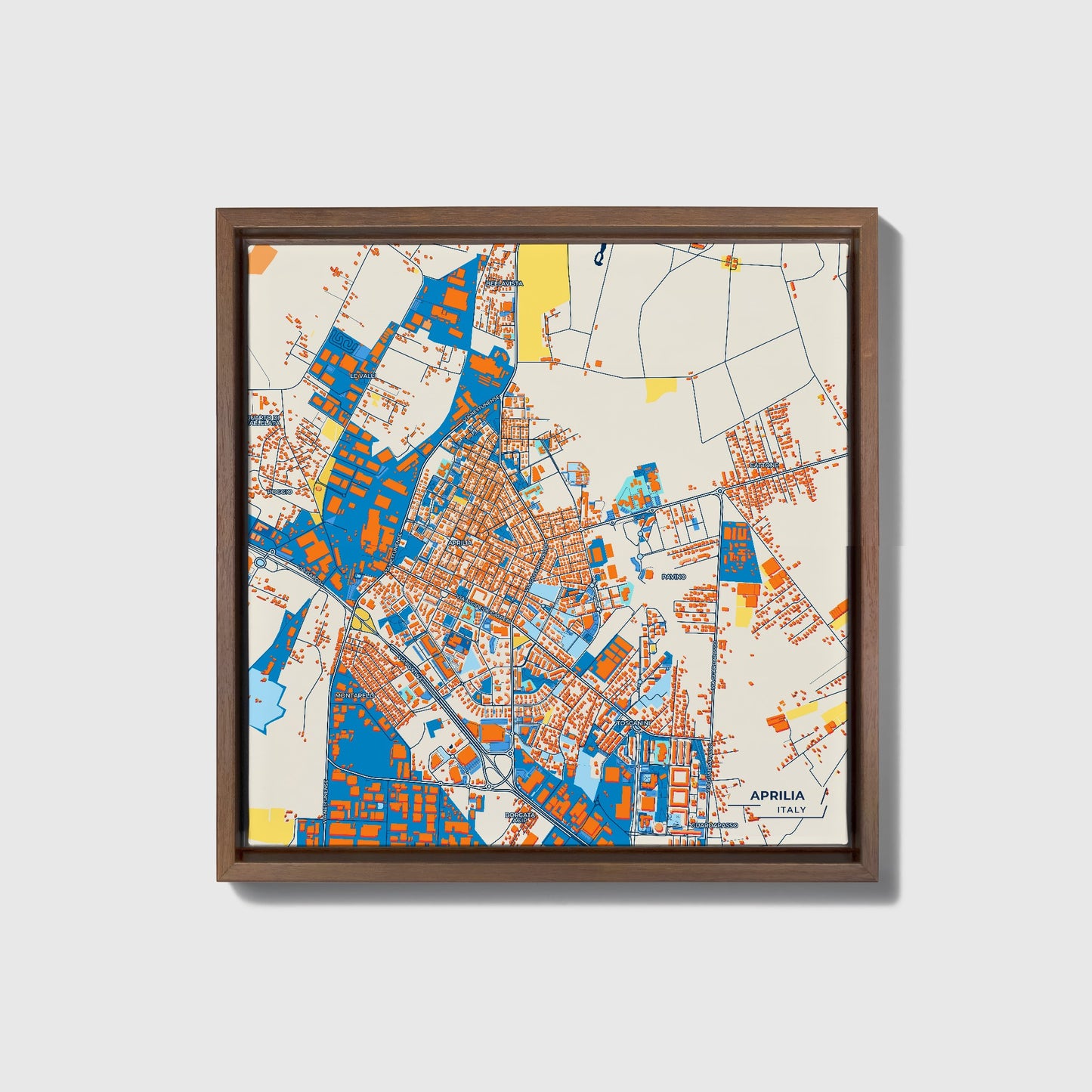 Aprilia Italy Colorful City Map Canvas Print • Dark Wooden Framed