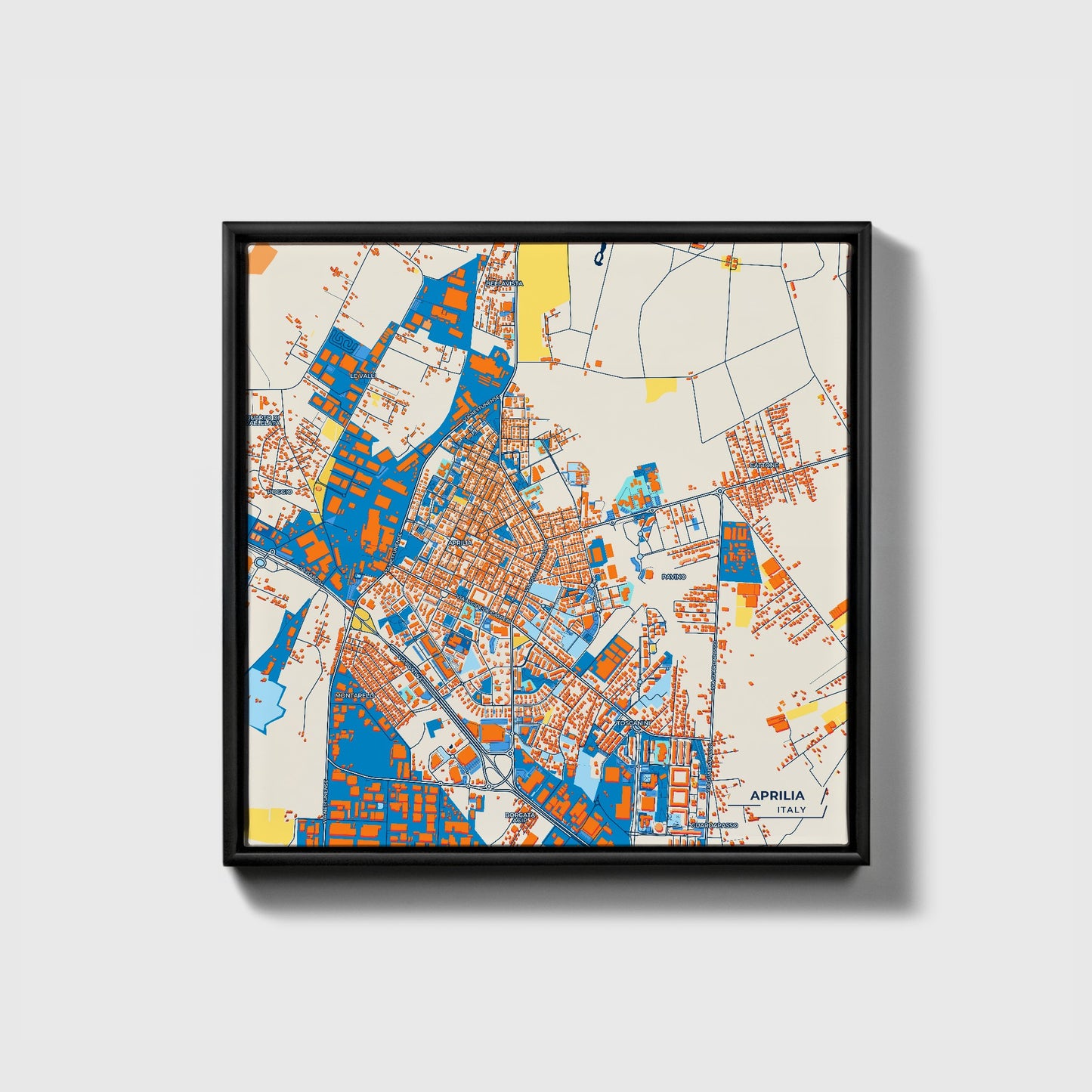 Aprilia Italy Colorful City Map Canvas Print • Black Framed