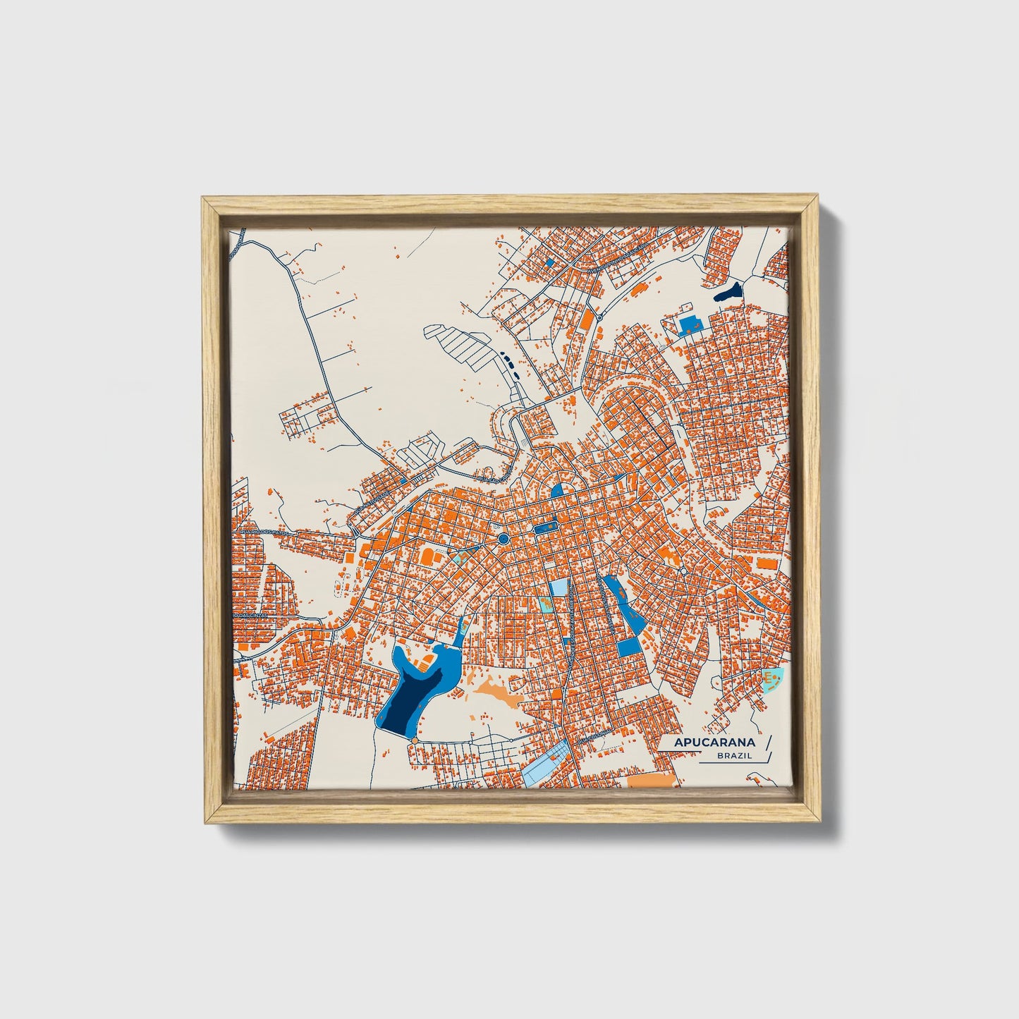 Apucarana Brazil Colorful City Map Canvas Print • Natural Wooden Framed