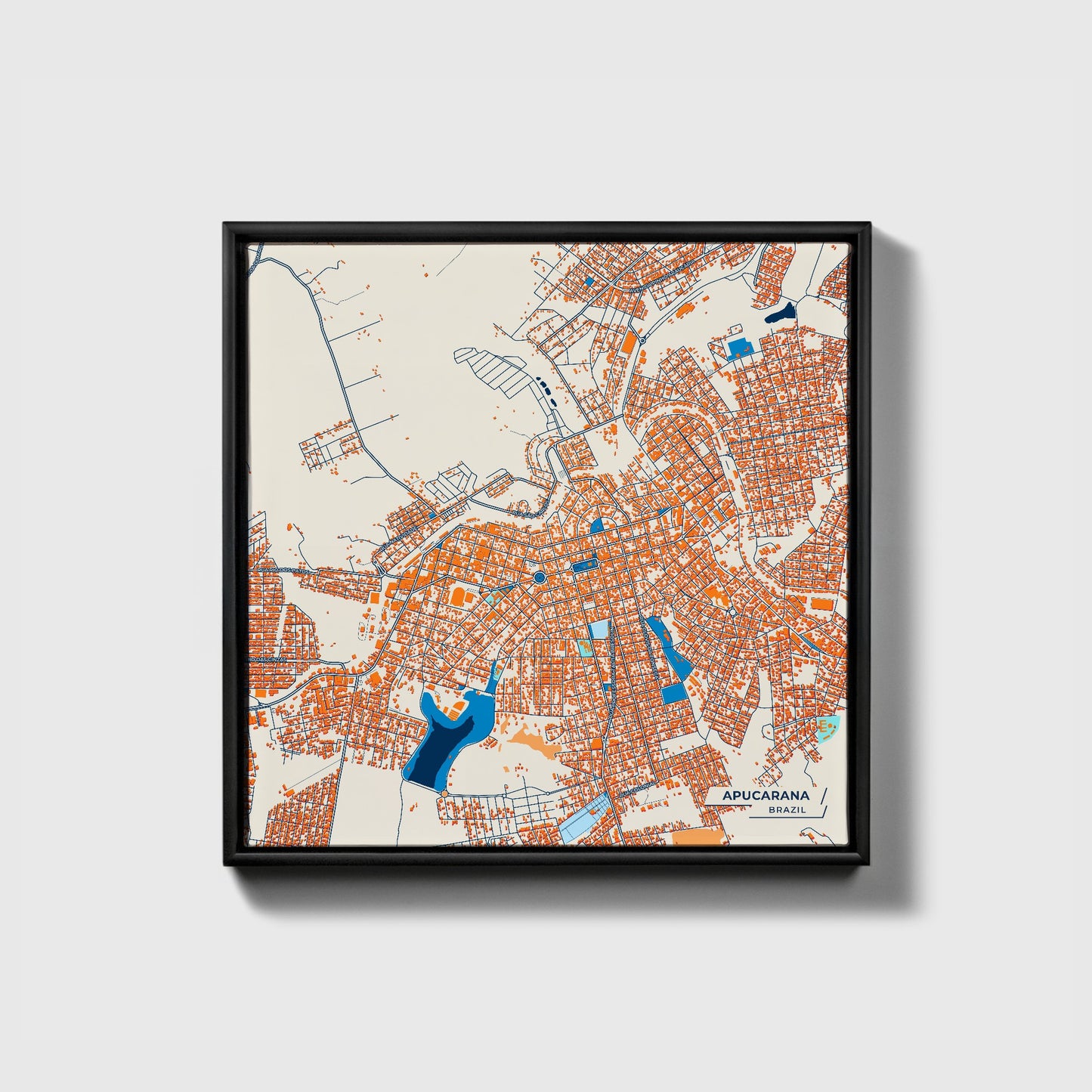 Apucarana Brazil Colorful City Map Canvas Print • Black Framed