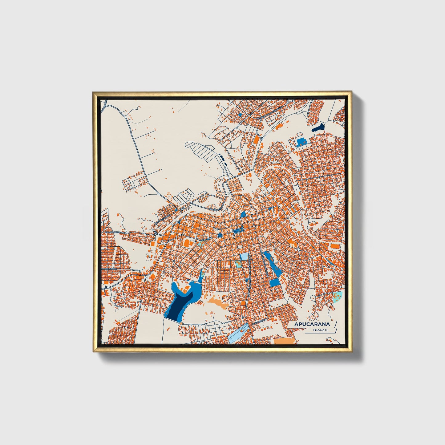 Apucarana Brazil Colorful City Map Canvas Print • Gold Framed